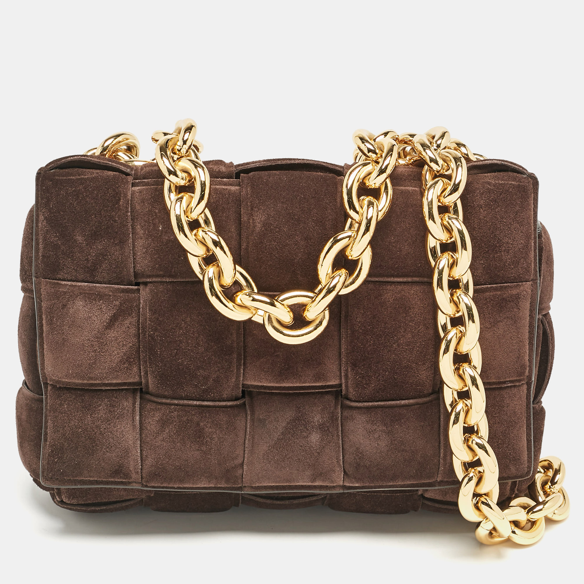 

Bottega Veneta Dark Brown Suede Chain Cassette Shoulder Bag