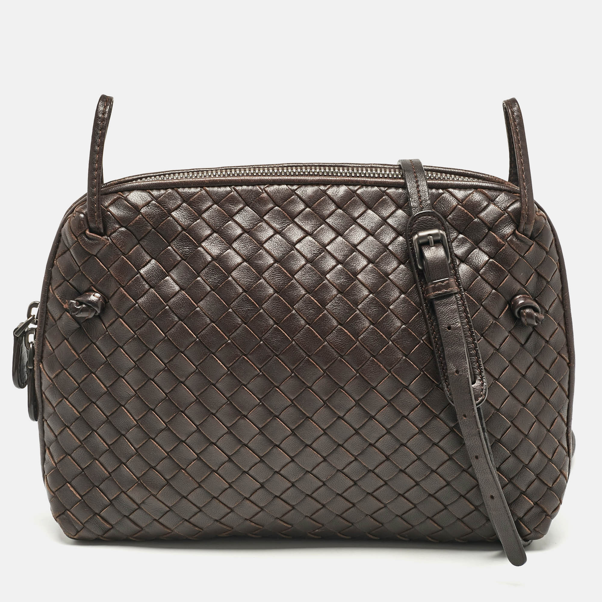 

Bottega Veneta Dark Brown Intrecciato Leather Leather Nodini Crossbody Bag