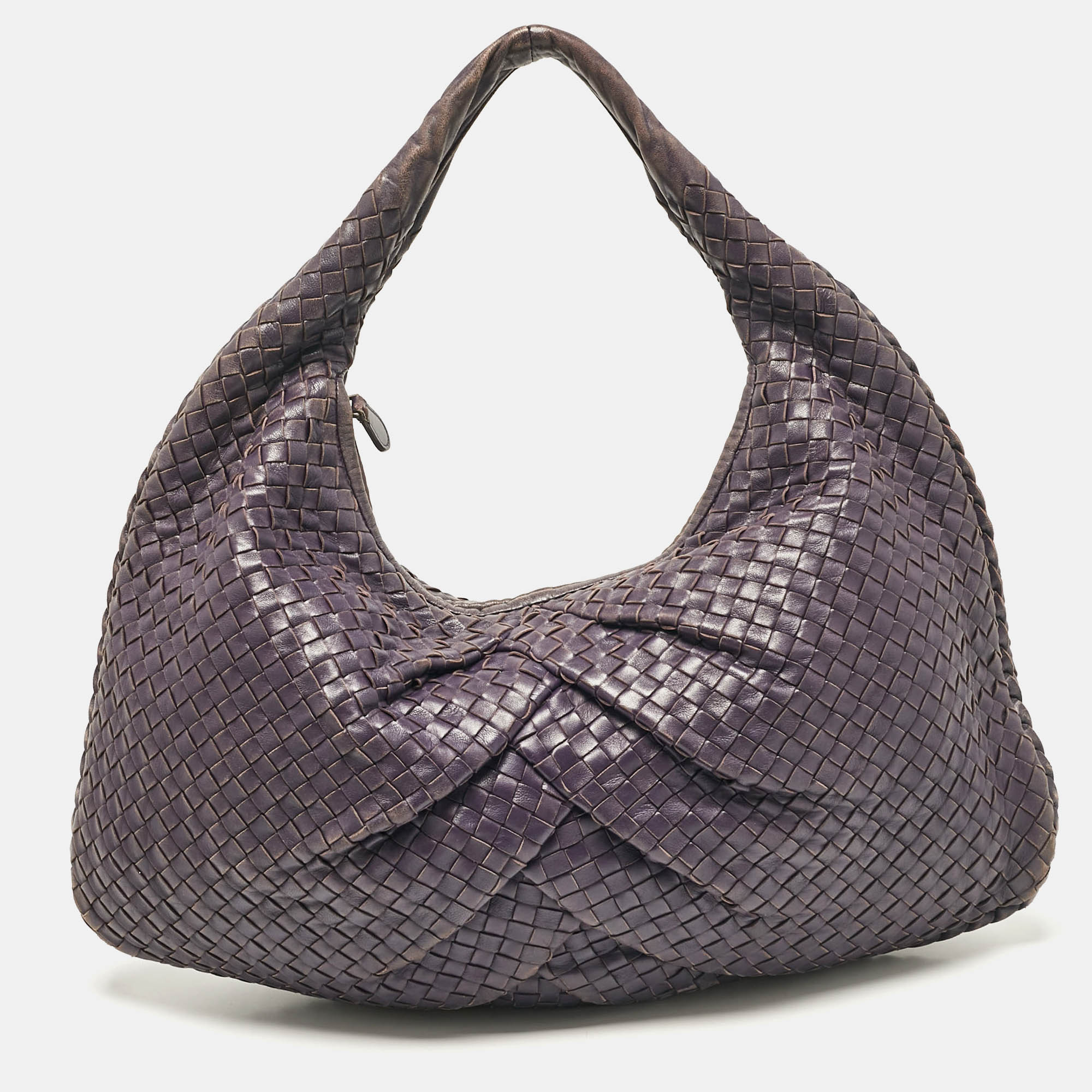 

Bottega Veneta Purple Intrecciato Leather  Pleated Veneta Hobo