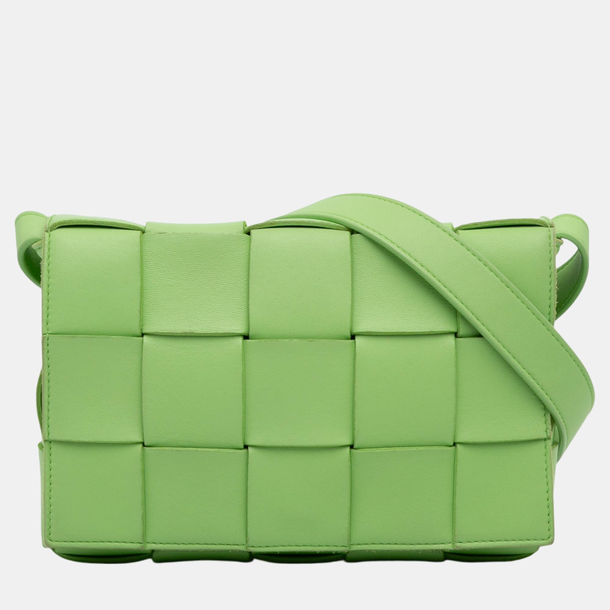 

Bottega Veneta Green Calfskin Intrecciato Cassette Crossbody