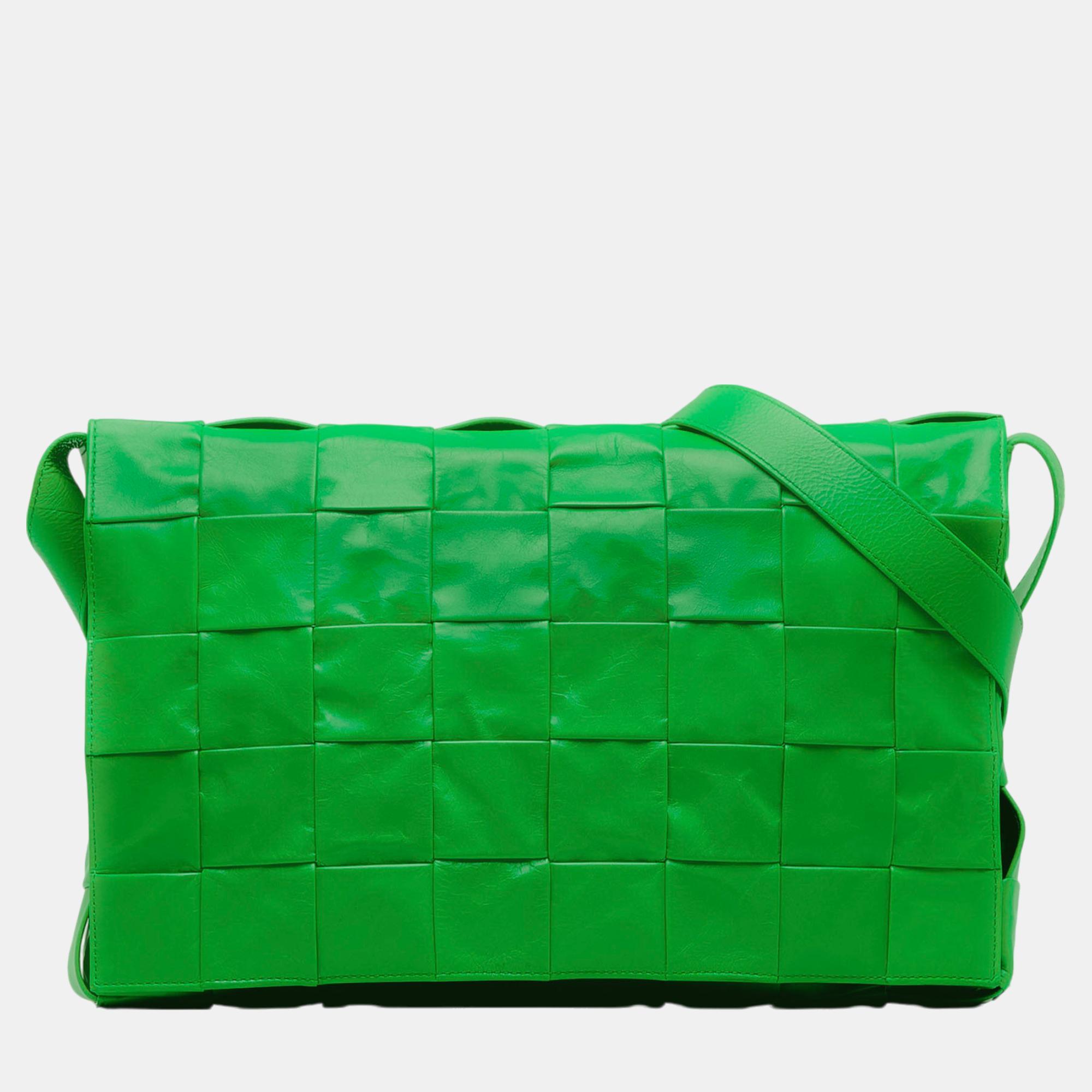 

Bottega Veneta Green Maxi Calfskin Intrecciato Cassette Crossbody