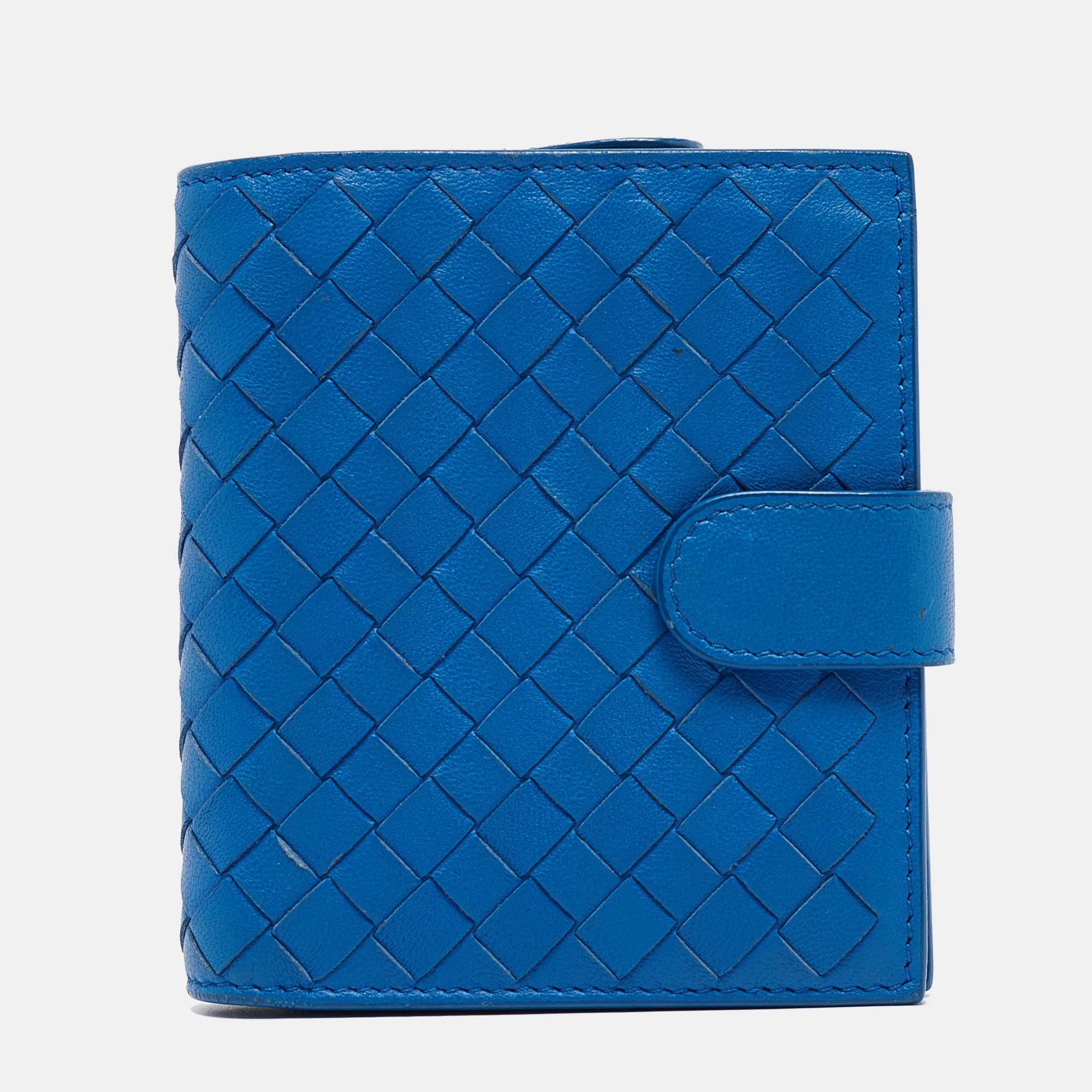 

Bottega Veneta Blue Intrecciato Leather Compact Wallet