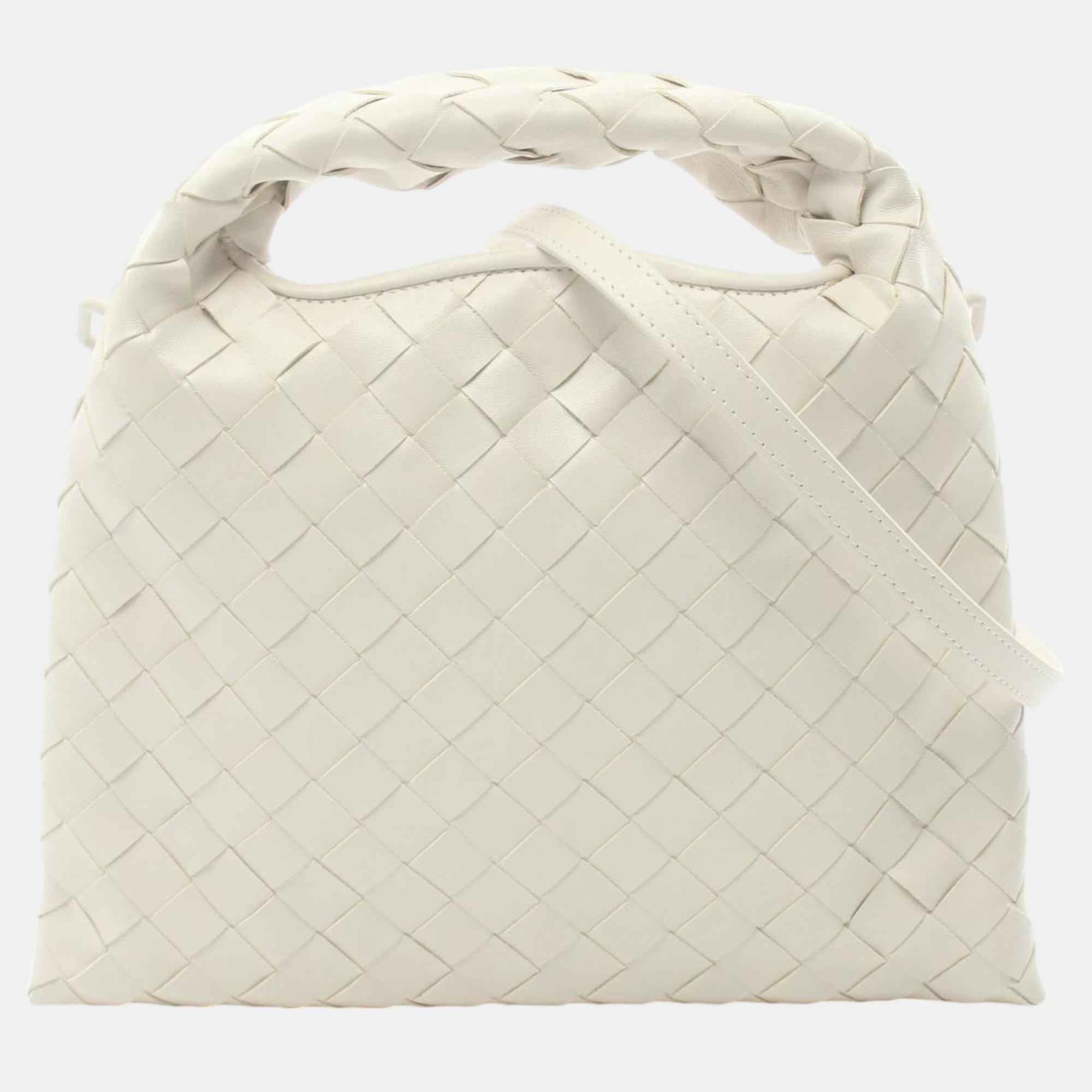 

Bottega Veneta White Leather Mini Hop Intrecciato Shoulder Bag