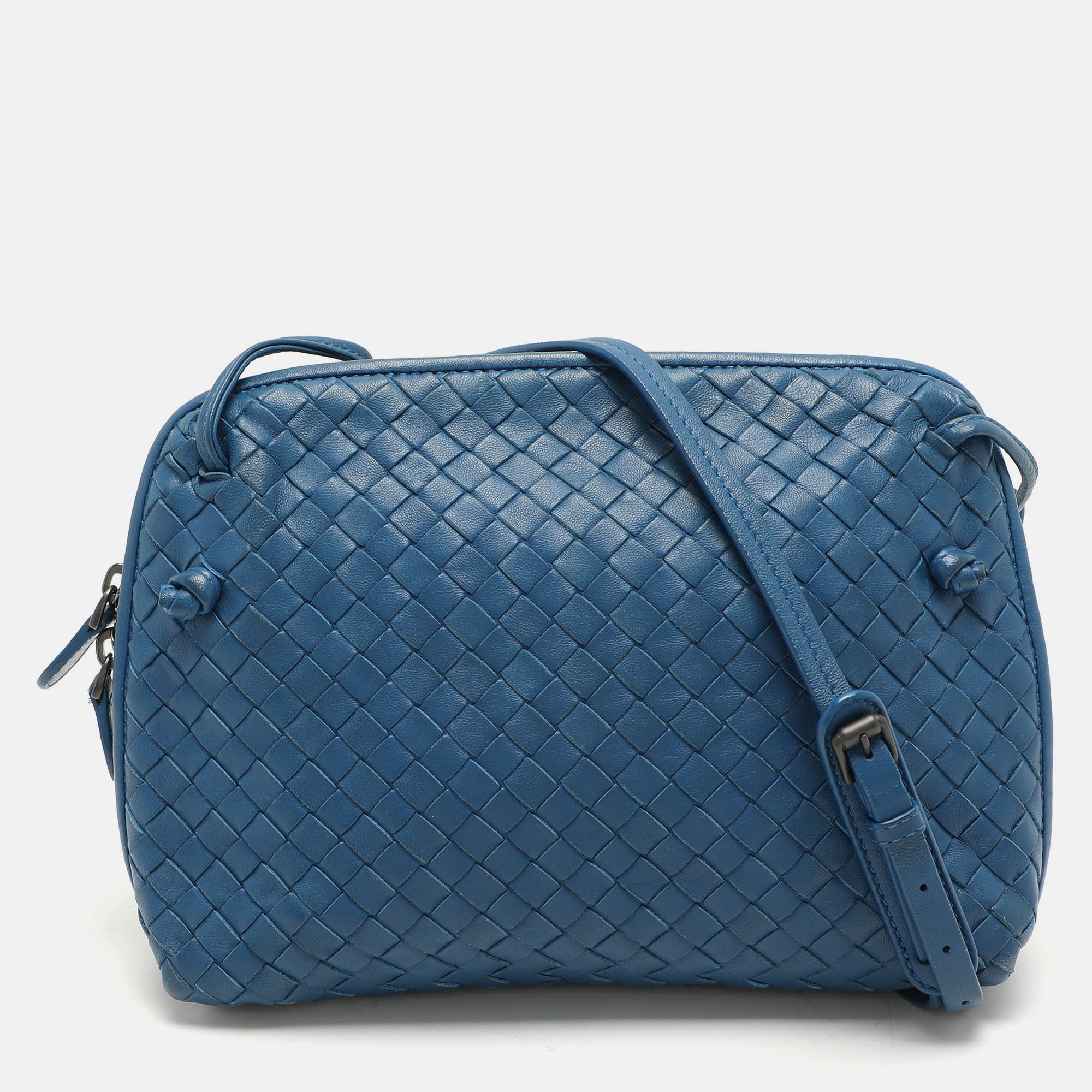 

Bottega Veneta Blue Intrecciato Leather Nodini Crossbody Bag