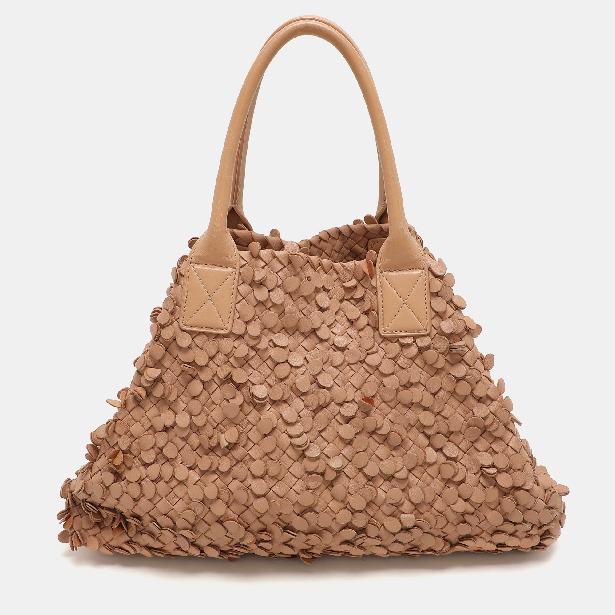 

Bottega Veneta Peach Intrecciato Leather Limited Edition 0202/1000 Poussin Paillettes Cabat Tote, Beige