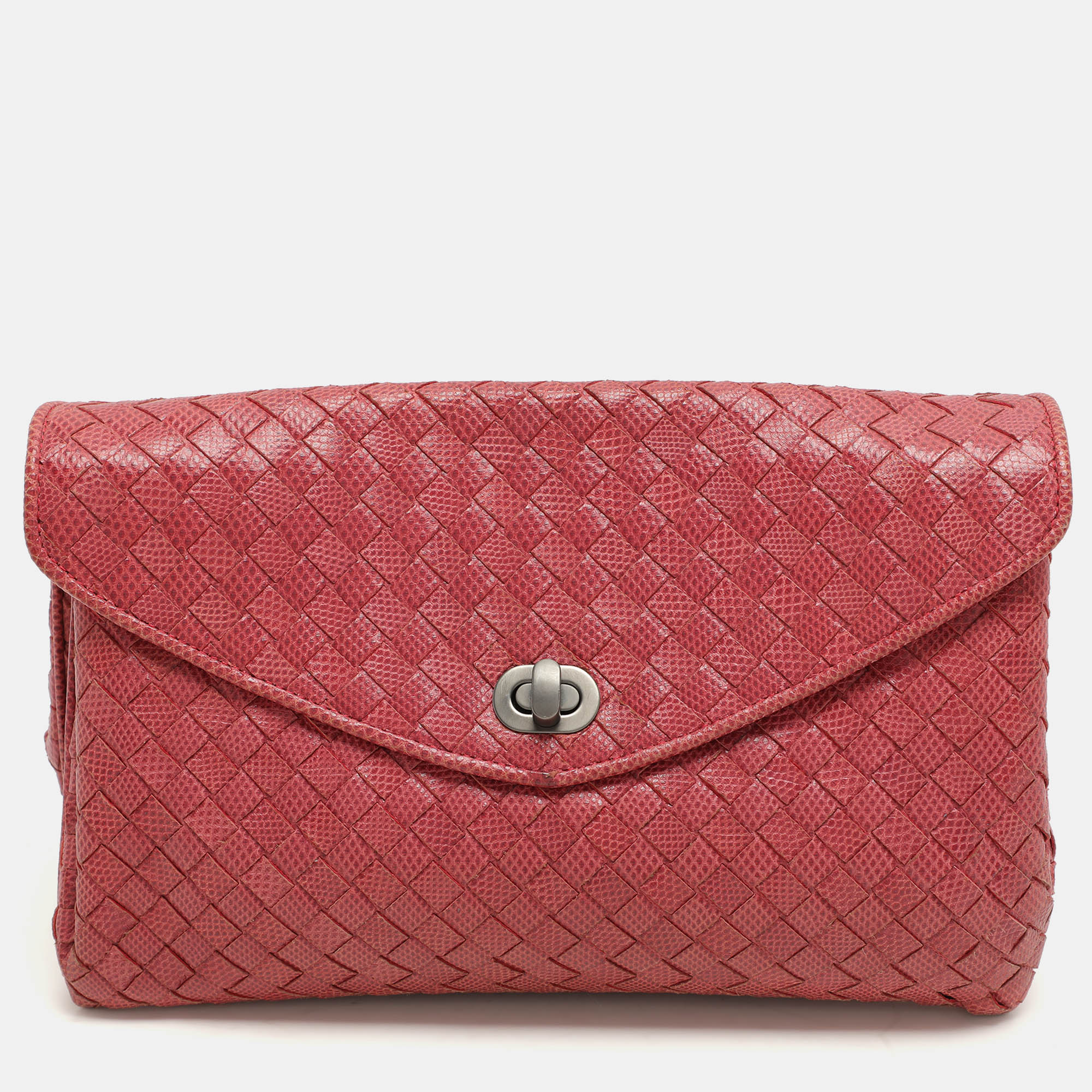 

Bottega Veneta Red Intrecciato Karung Leather Clutch