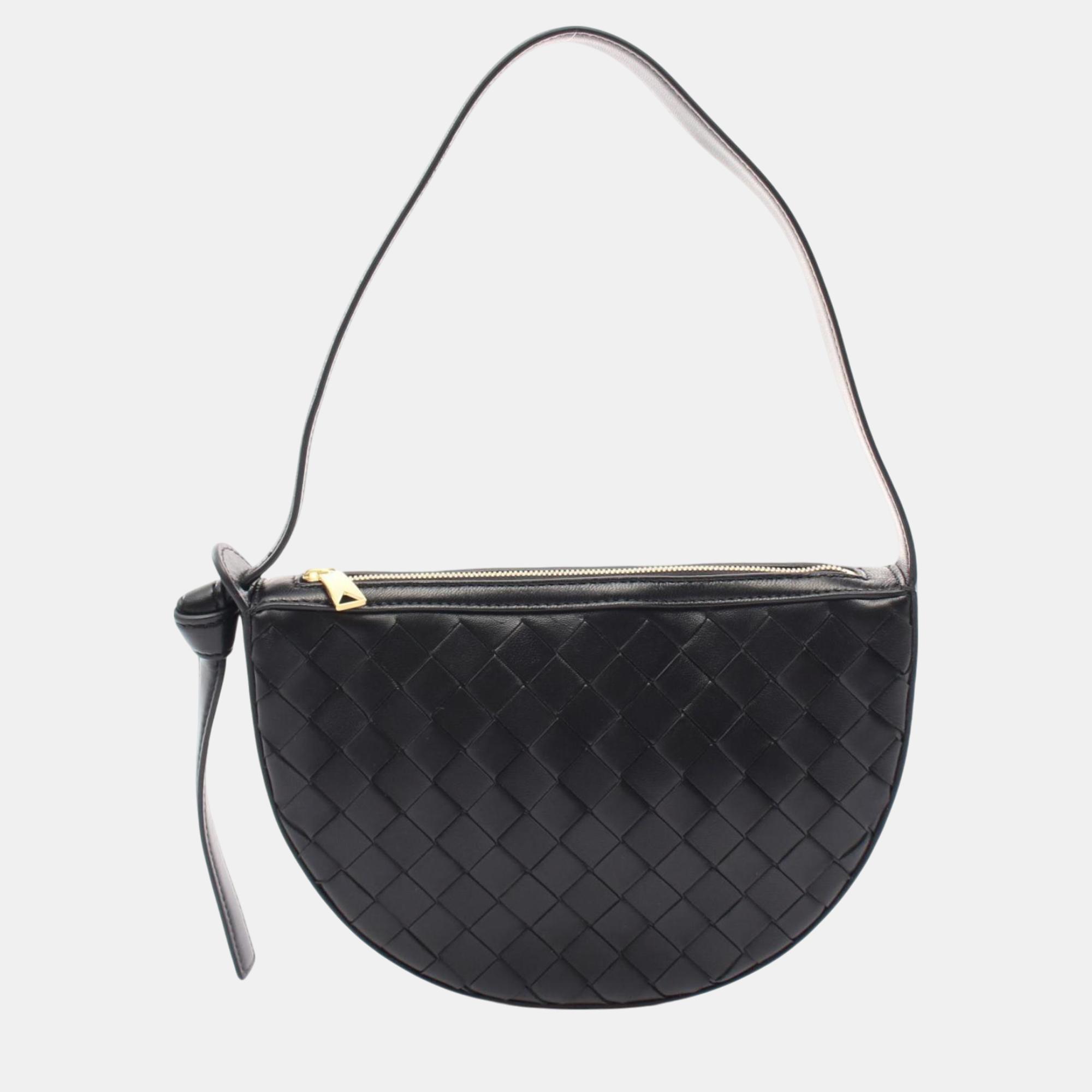 

Bottega Veneta Leather Black Sunrise Intrecciato Shoulder Bag