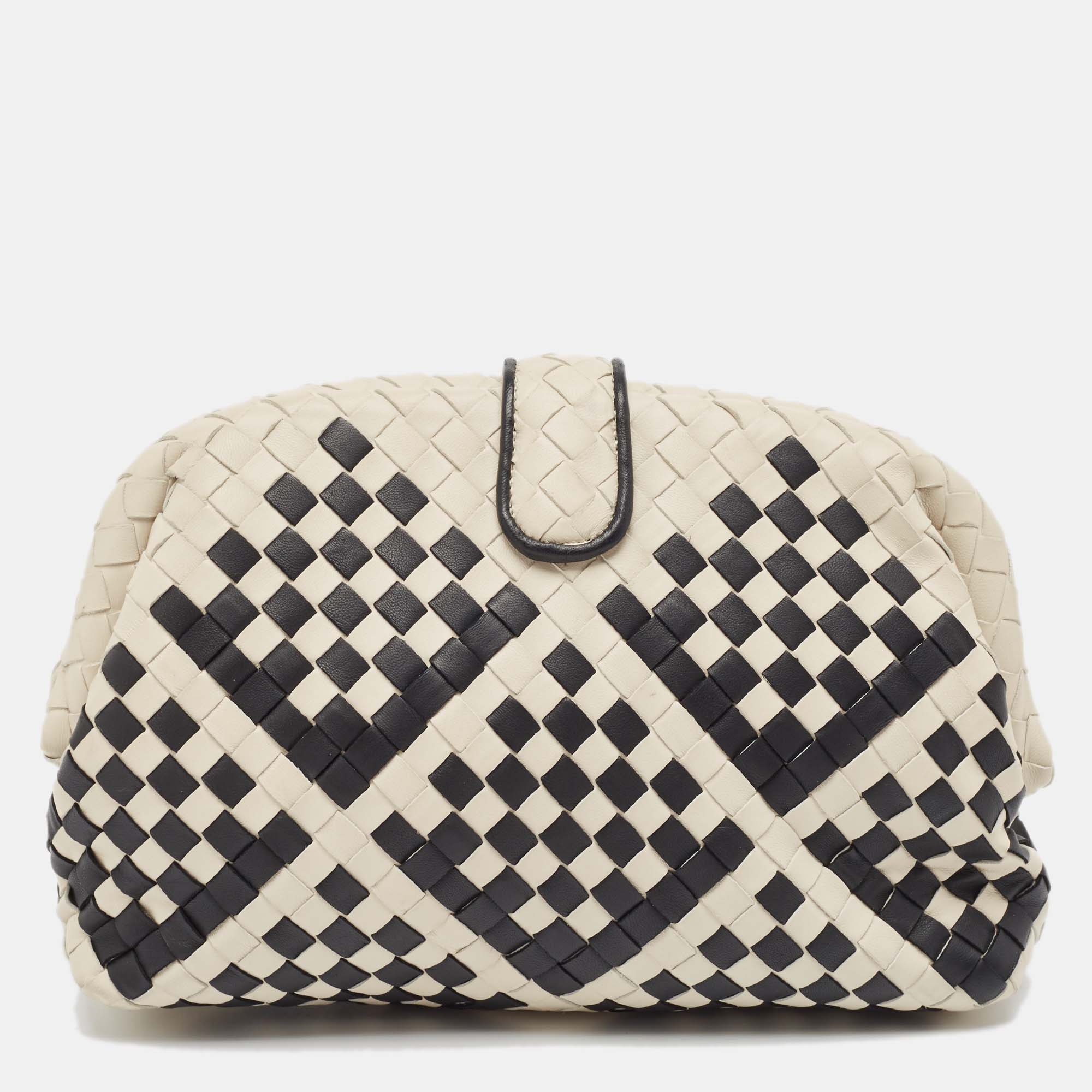 

Bottega Veneta Off White/Black Intrecciato Leather Lauren 1980 Clutch