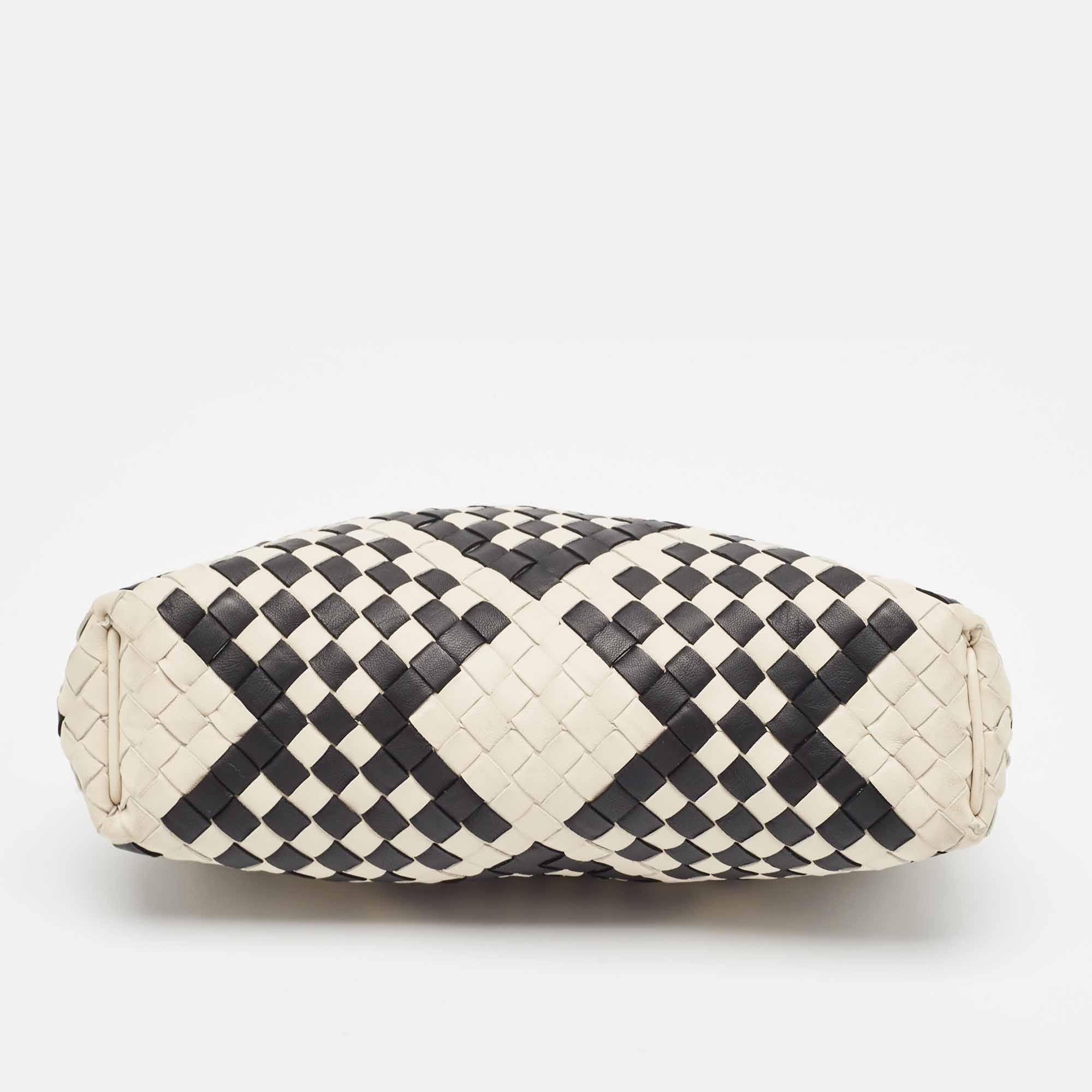 Bottega Veneta Off White/Black Intrecciato Leather Lauren 1980 Clutch 