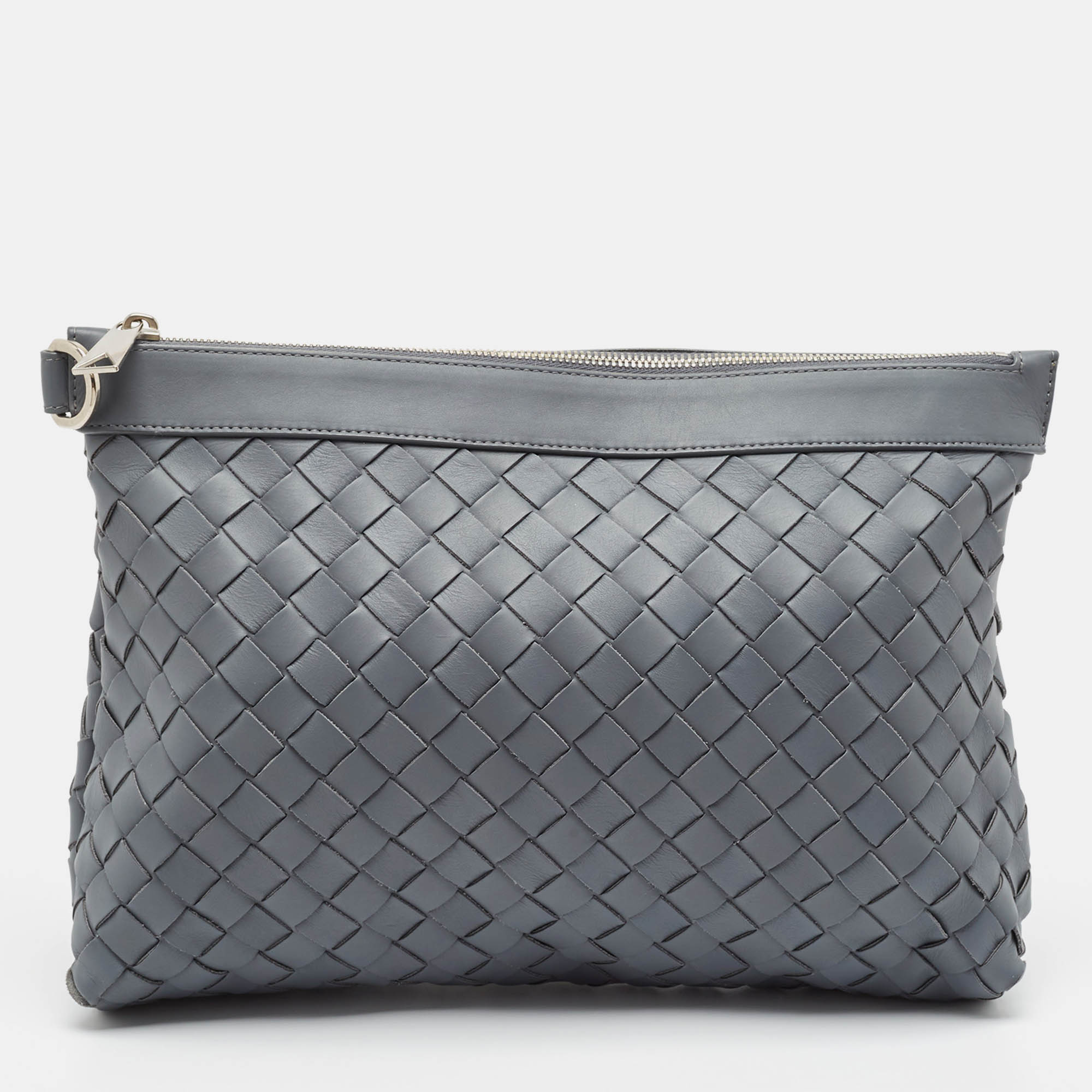 

Bottega Veneta Grey Intrecciato Leather Oversized Zip Pouch