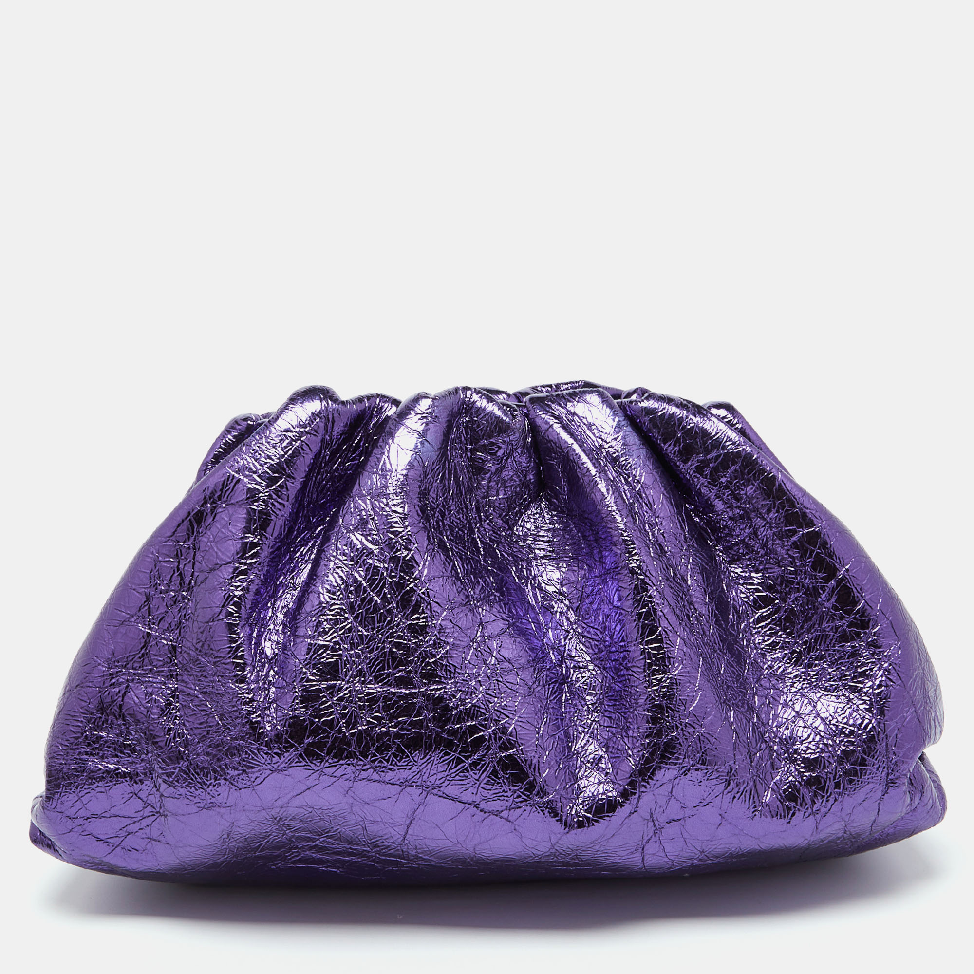 

Bottega Veneta Metallic Purple Crinkled Leather Classic Pouch Clutch