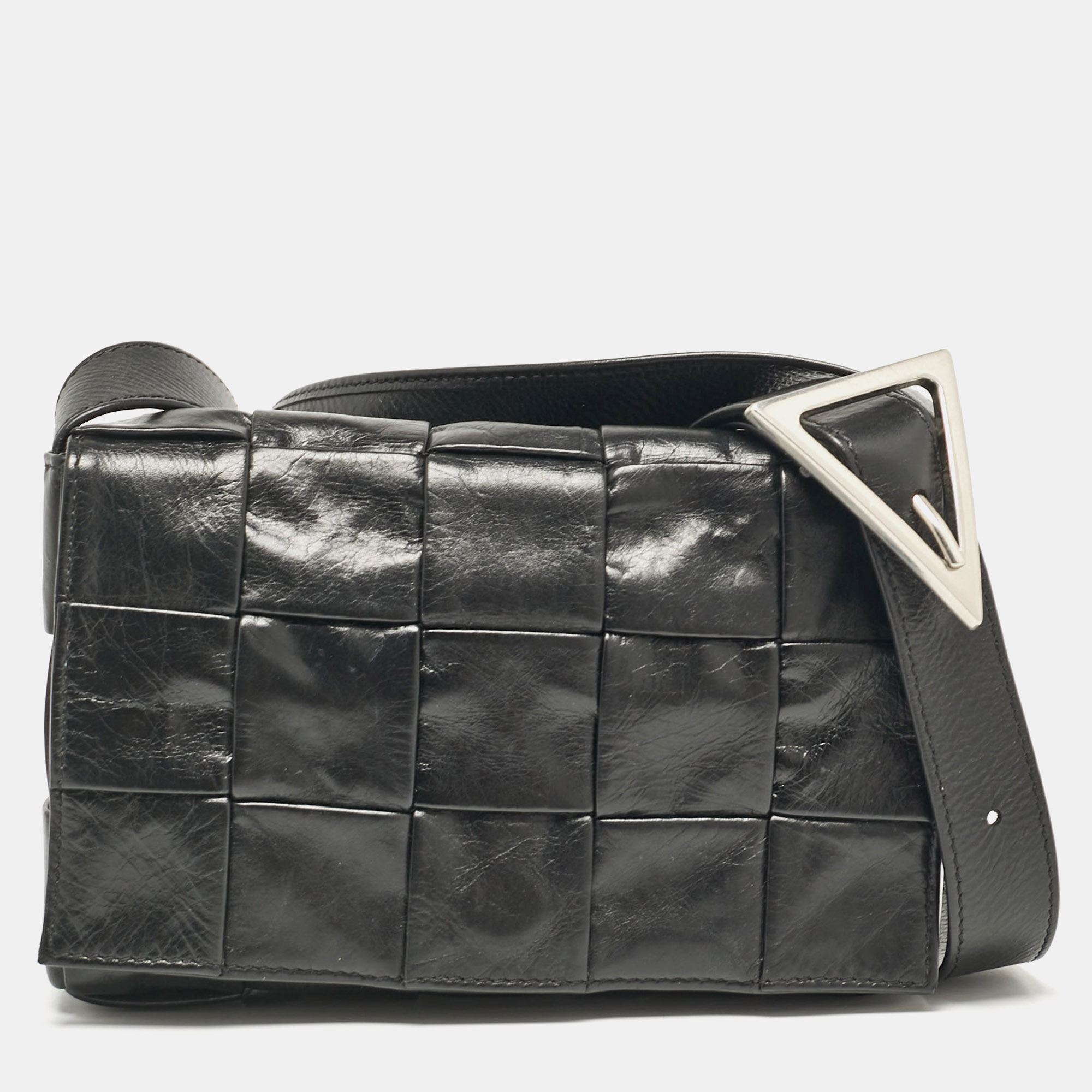 

Bottega Veneta Black Intreccio Leather Cassette Crossbody Bag