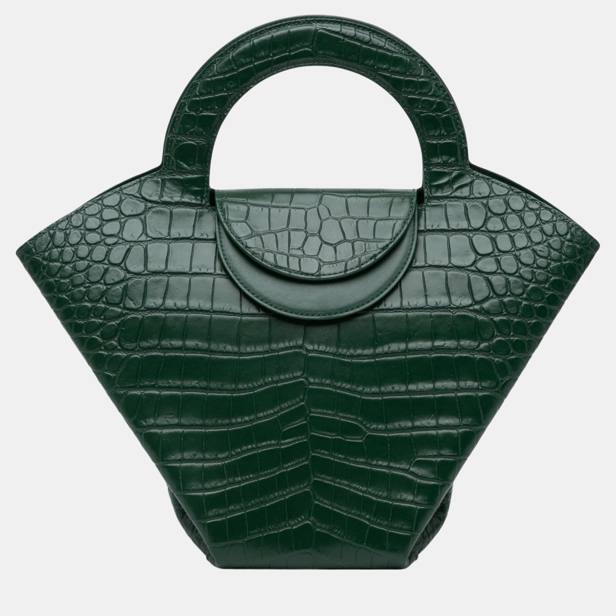 

Bottega Veneta Crocodile Embossed Doll Top Handle Bag, Green