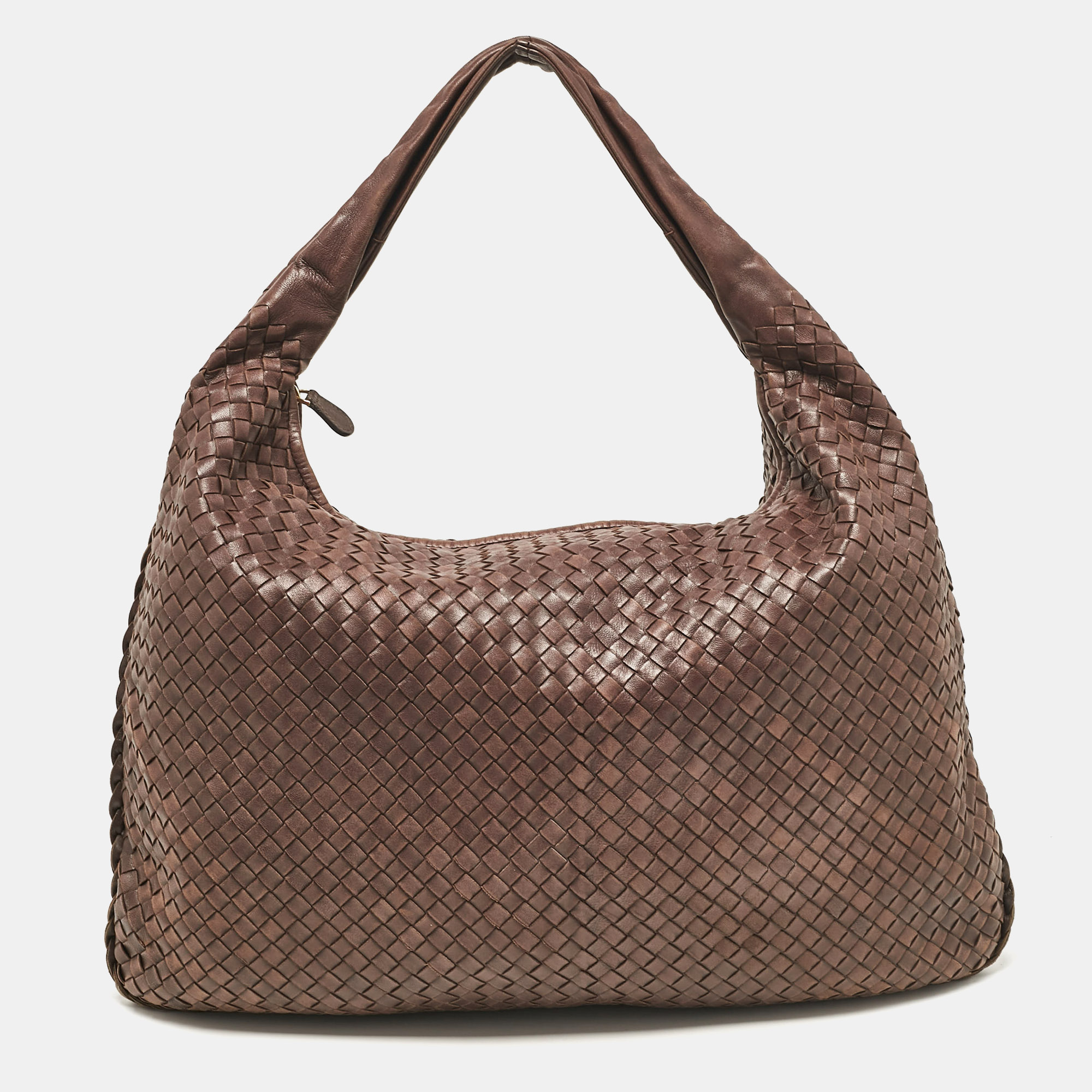 

Bottega Veneta Dark Brown Intrecciato Leather Maxi Veneta Hobo