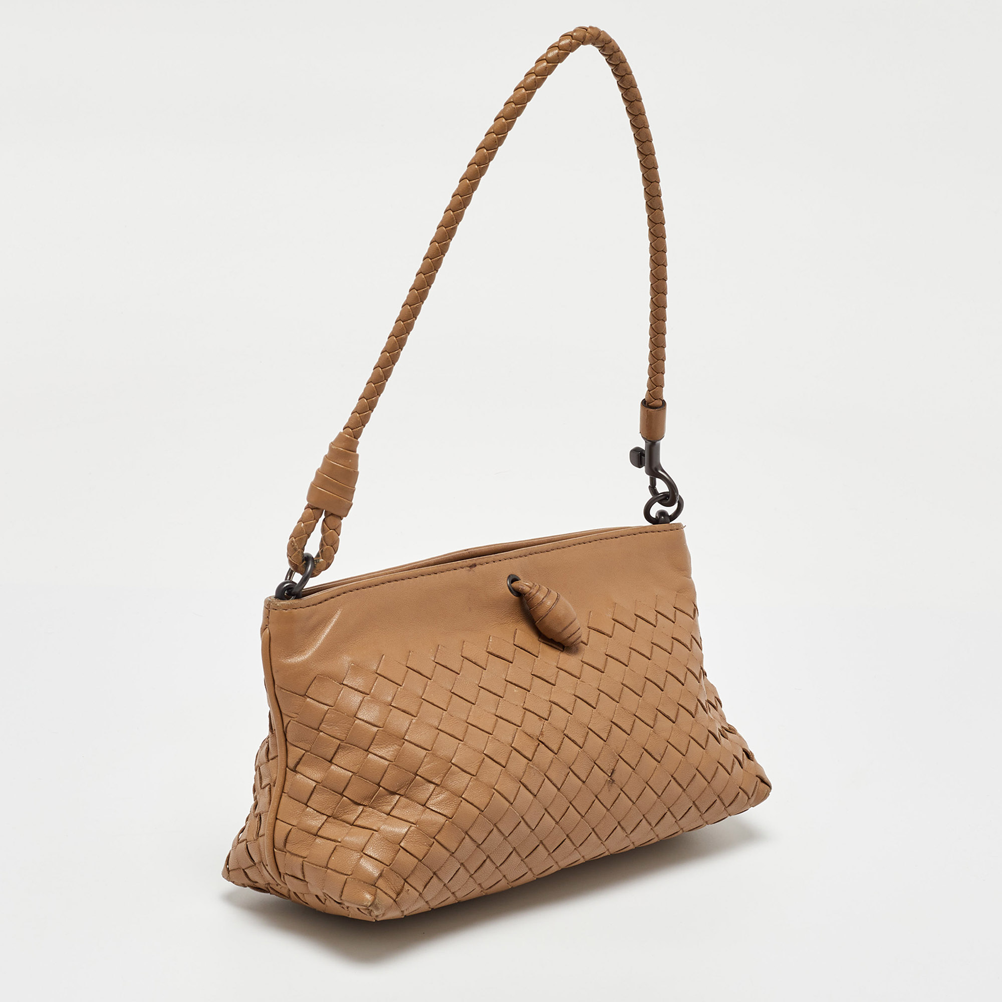 Bottega Veneta Sand Brown Intrecciato Leather Shoulder Bag 