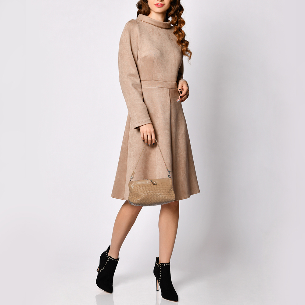 Bottega Veneta Sand Brown Intrecciato Leather Shoulder Bag 