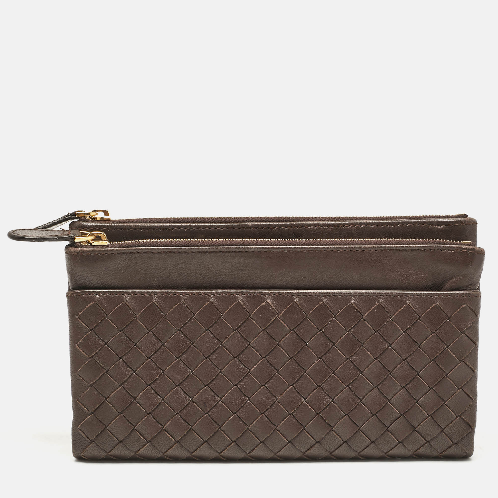 

Bottega Veneta Brown Intrecciato Leather Bifold Zip Wallet