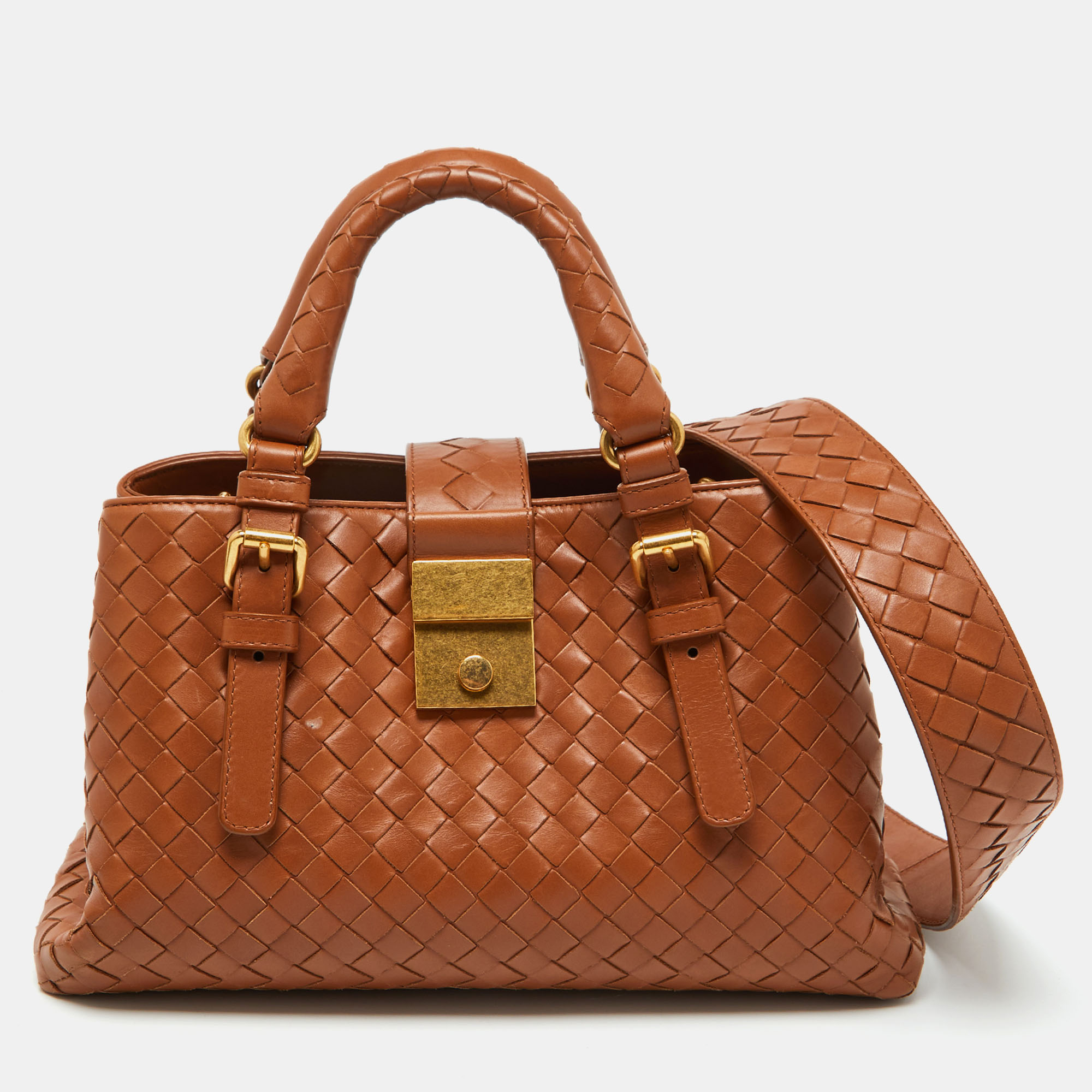 

Bottega Veneta Brown Intrecciato Leather Roma Mini Tote