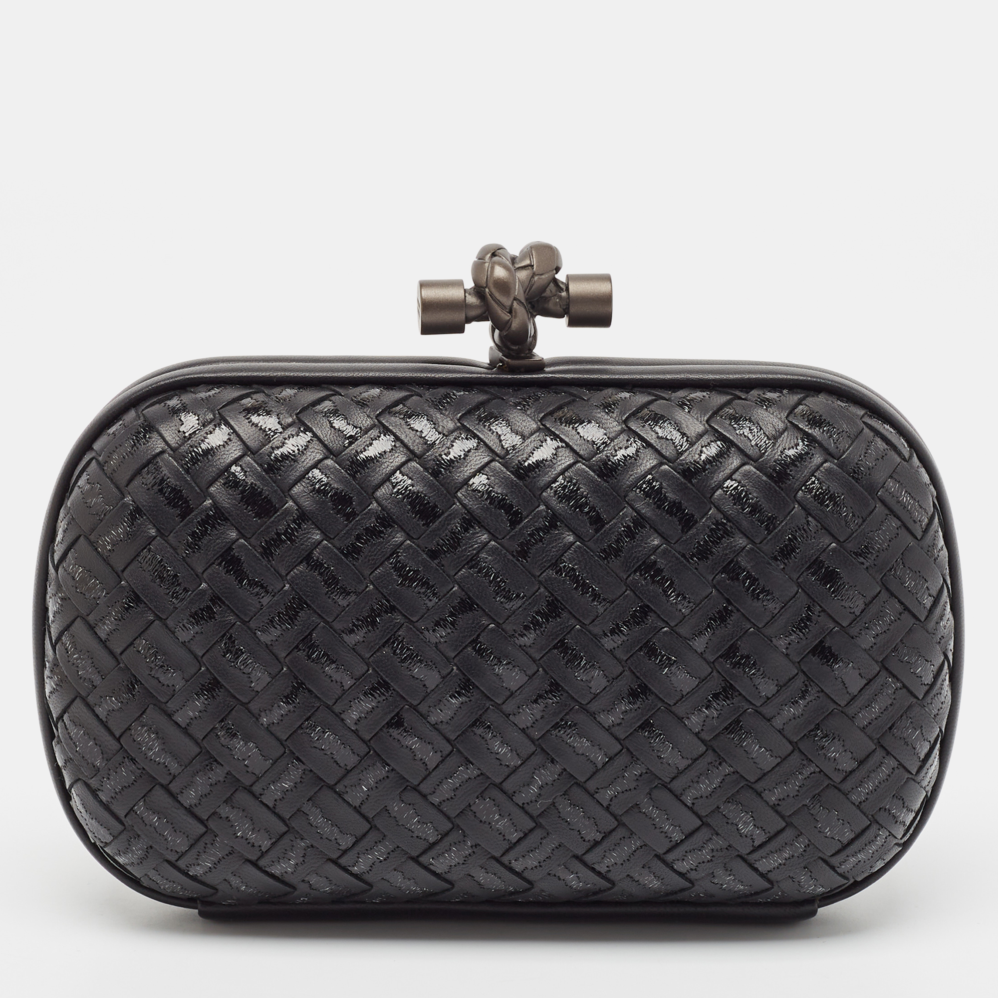 

Bottega Veneta Black Intrecciato Leather Knot Clutch