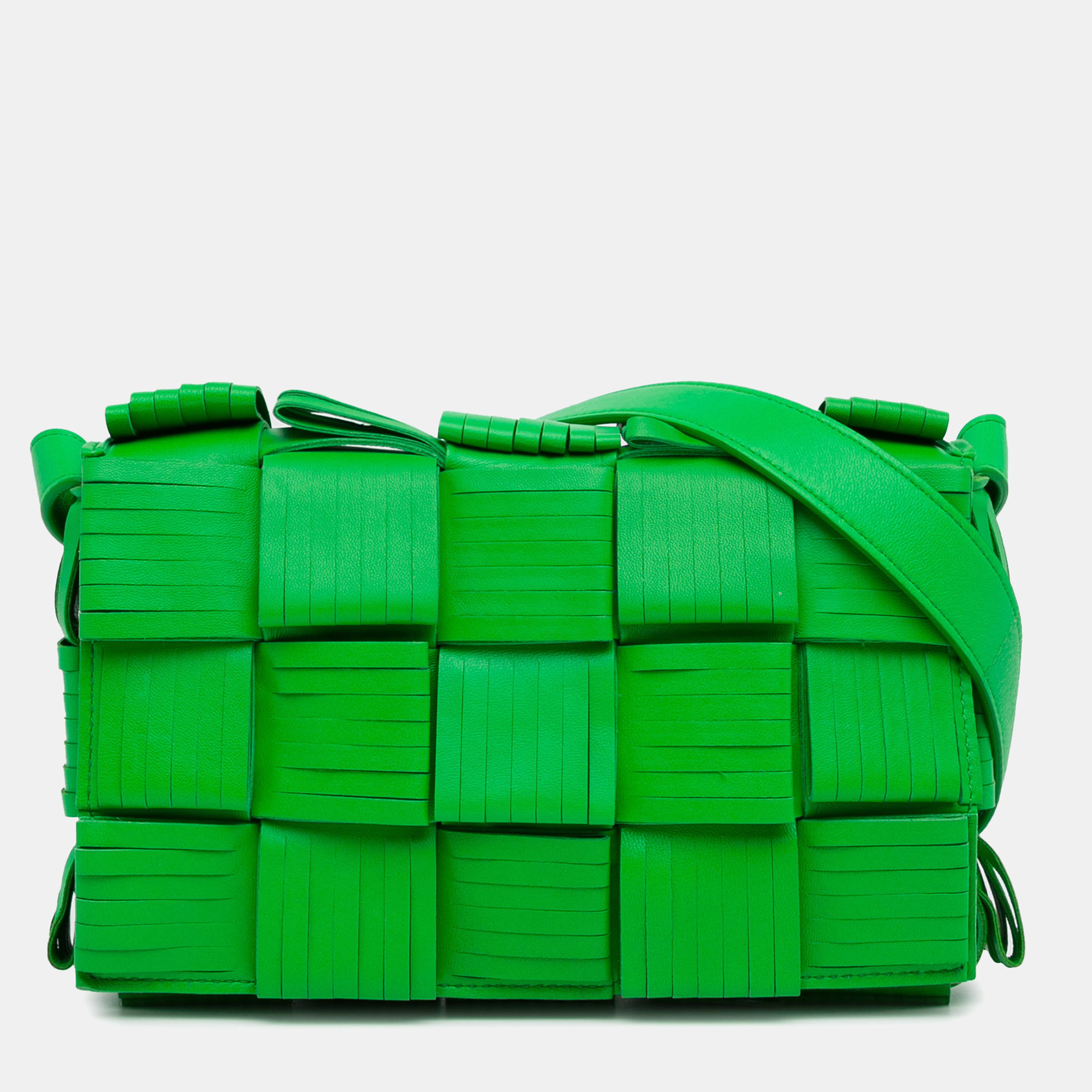 

Bottega Veneta Green Leather Bottega Veneta Nappa Intrecciato Fringed Cassette Crossbody