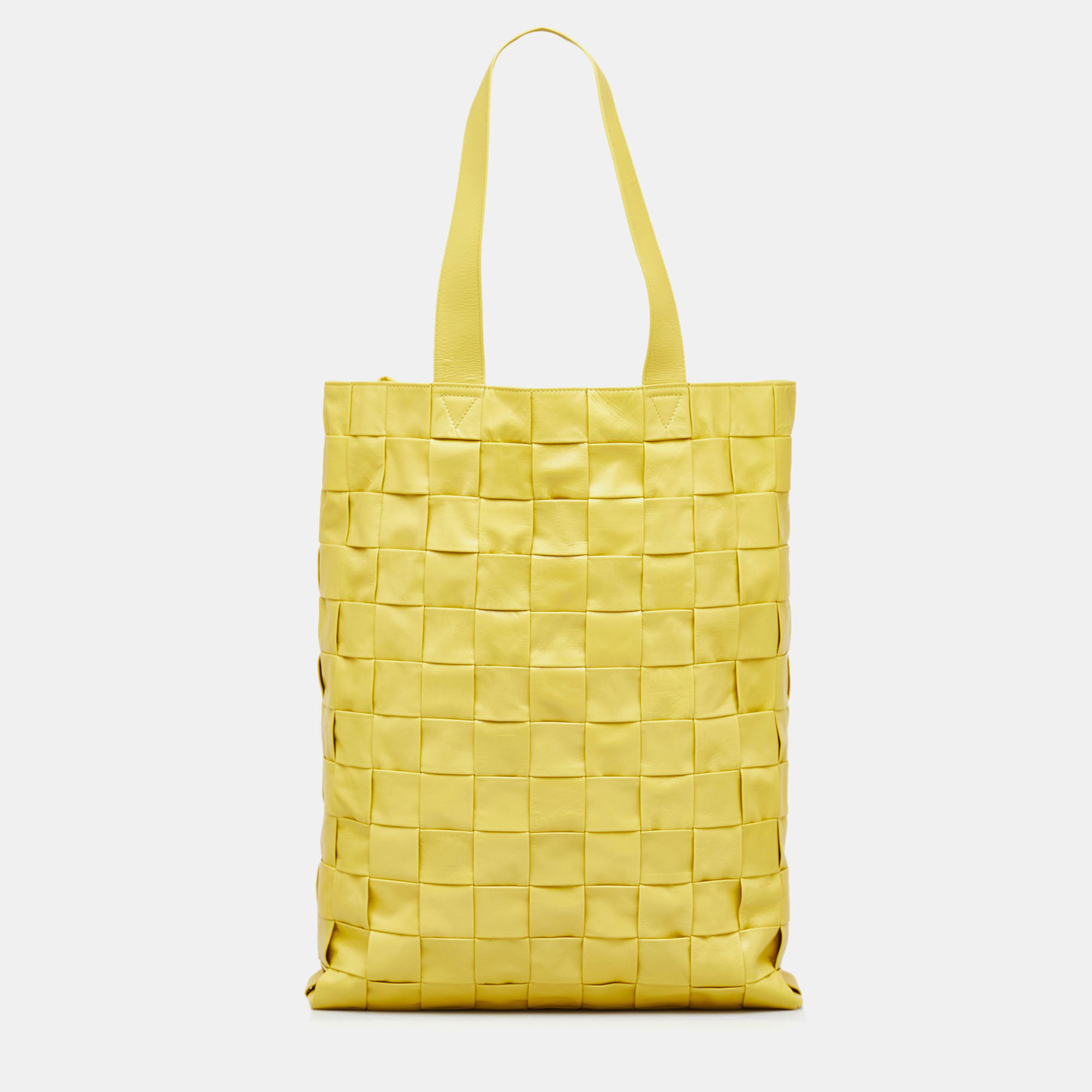 

Bottega Veneta Yellow Leather Maxi Nappa Intrecciato Cassette Tote