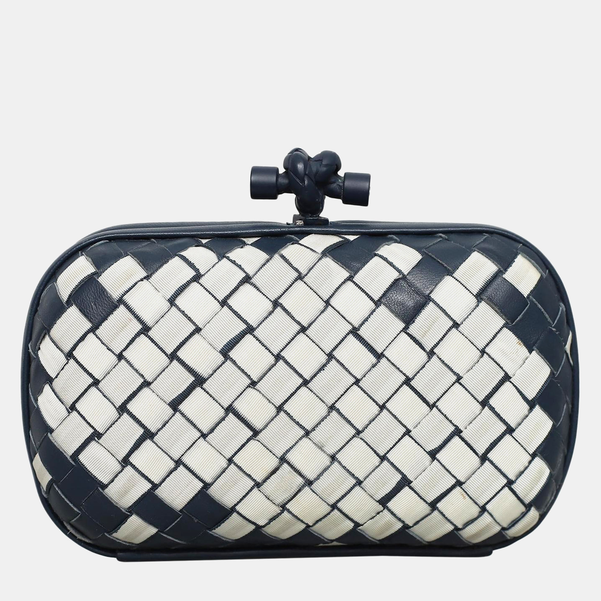 

Bottega Veneta Fabric & Leather Intrecciato Knot Clutch Bag, Black