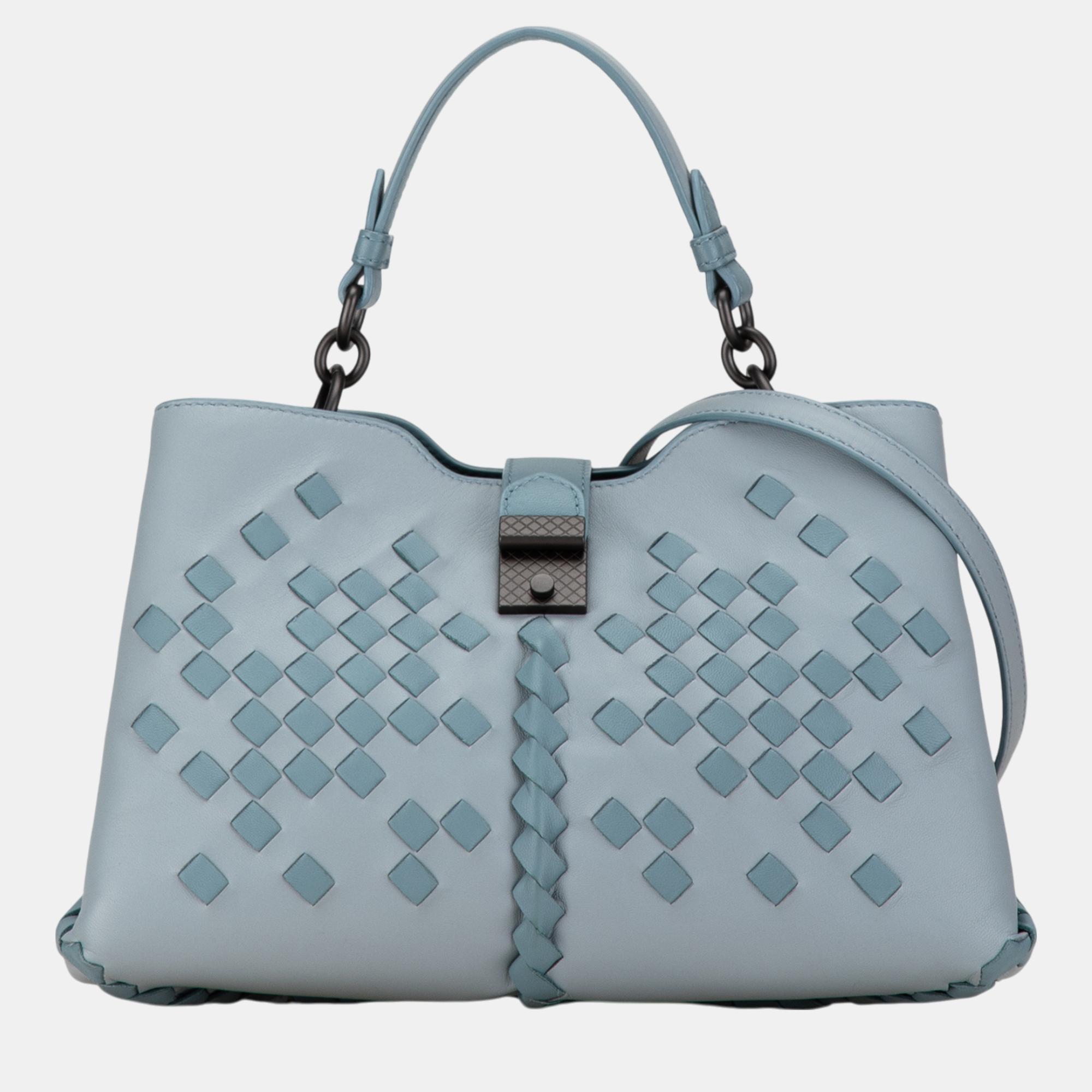 

Bottega Veneta Blue Intrecciato Napoli Satchel