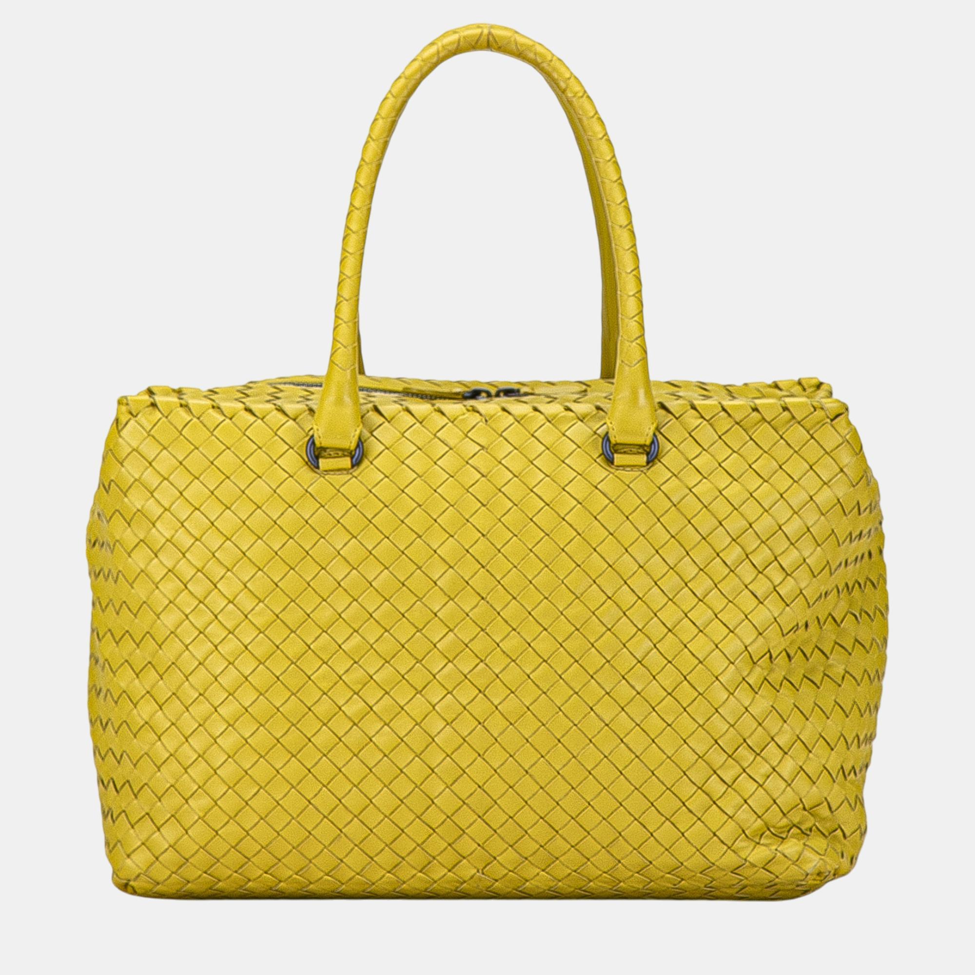 

Bottega Veneta Yellow Intrecciato Brick Tote