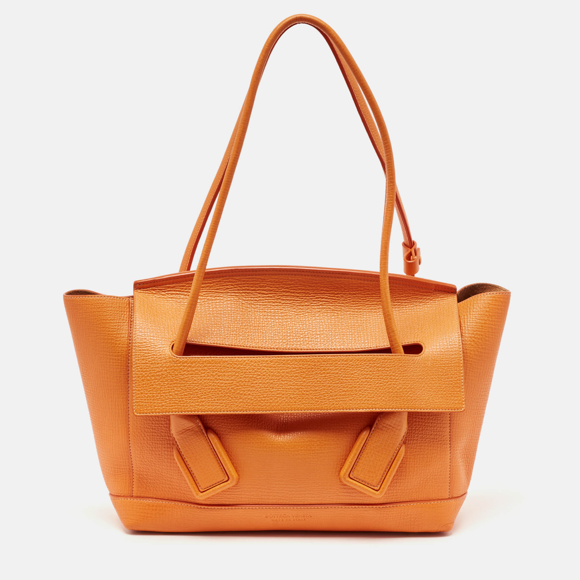 

Bottega Veneta Orange Leather Arco Flap Tote