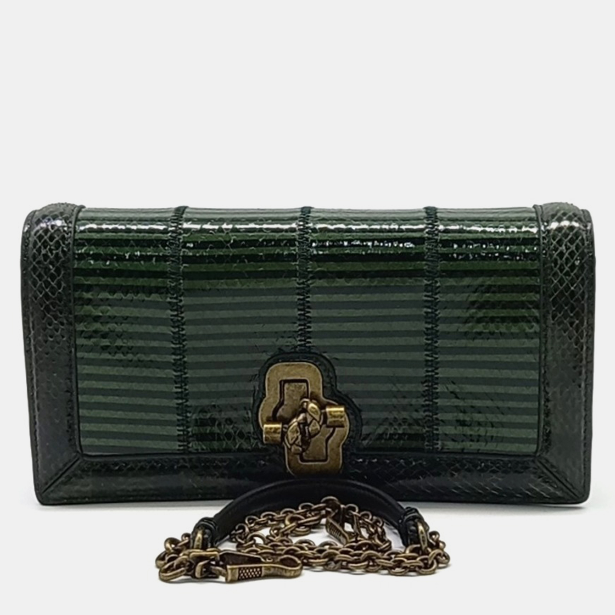 

Bottega Veneta Green Leather Chain Crossbody Bag