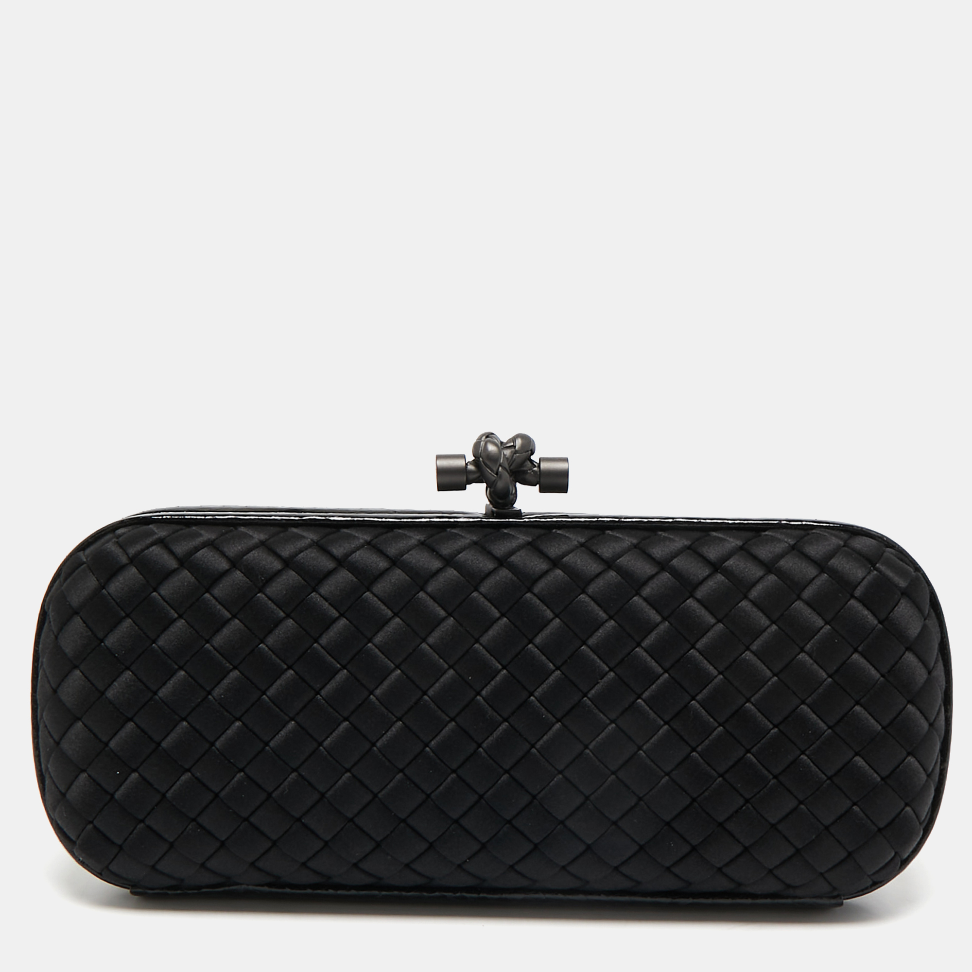 

Bottega Veneta Black Intrecciato Satin and Watersnake Leather Knot Long Clutch