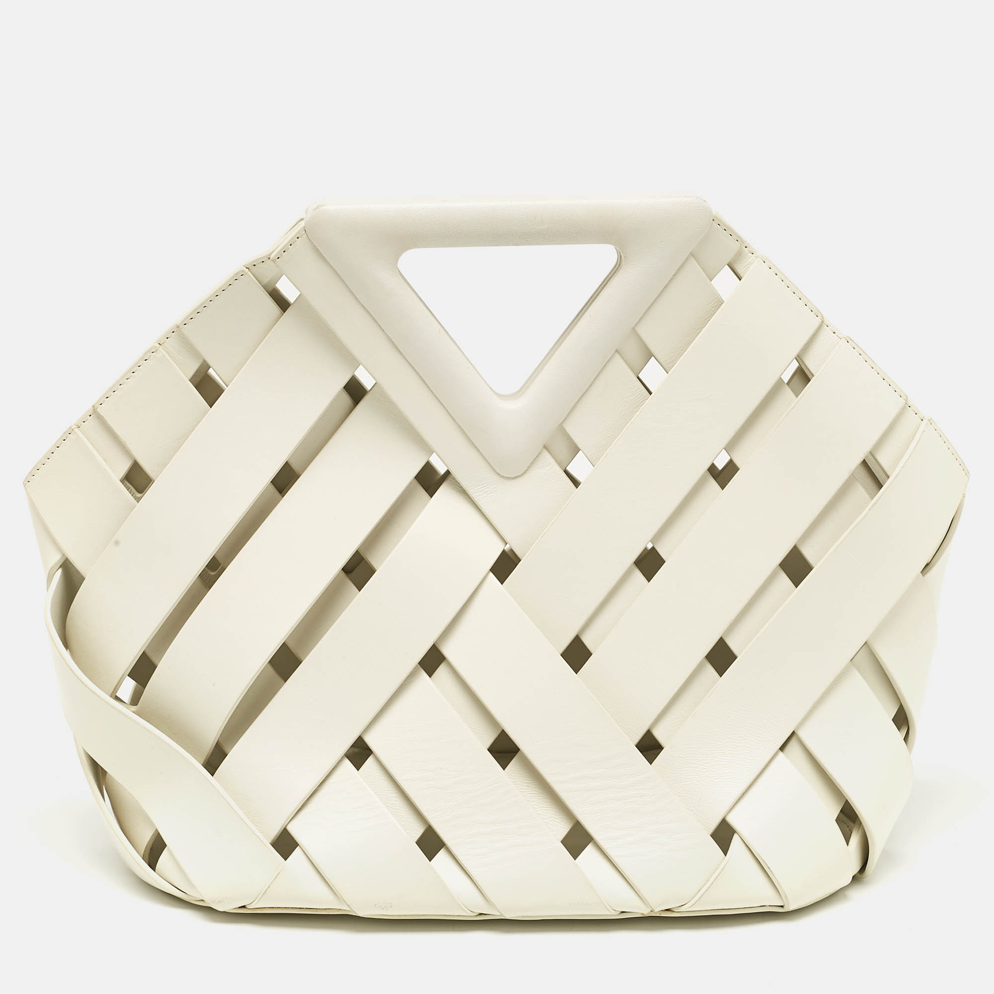 

Bottega Veneta White Woven Leather Point Tote