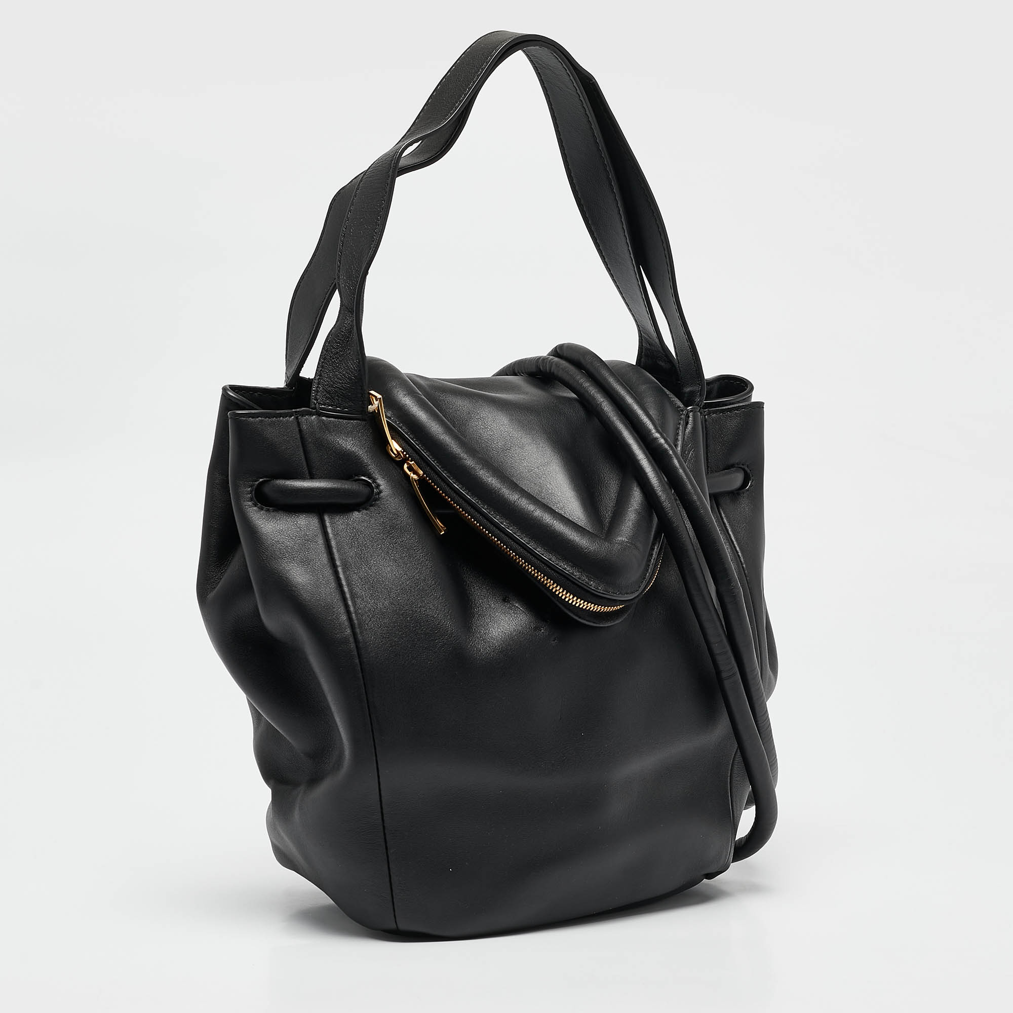 Bottega Veneta Black Leather Beak Bucket Bag 2