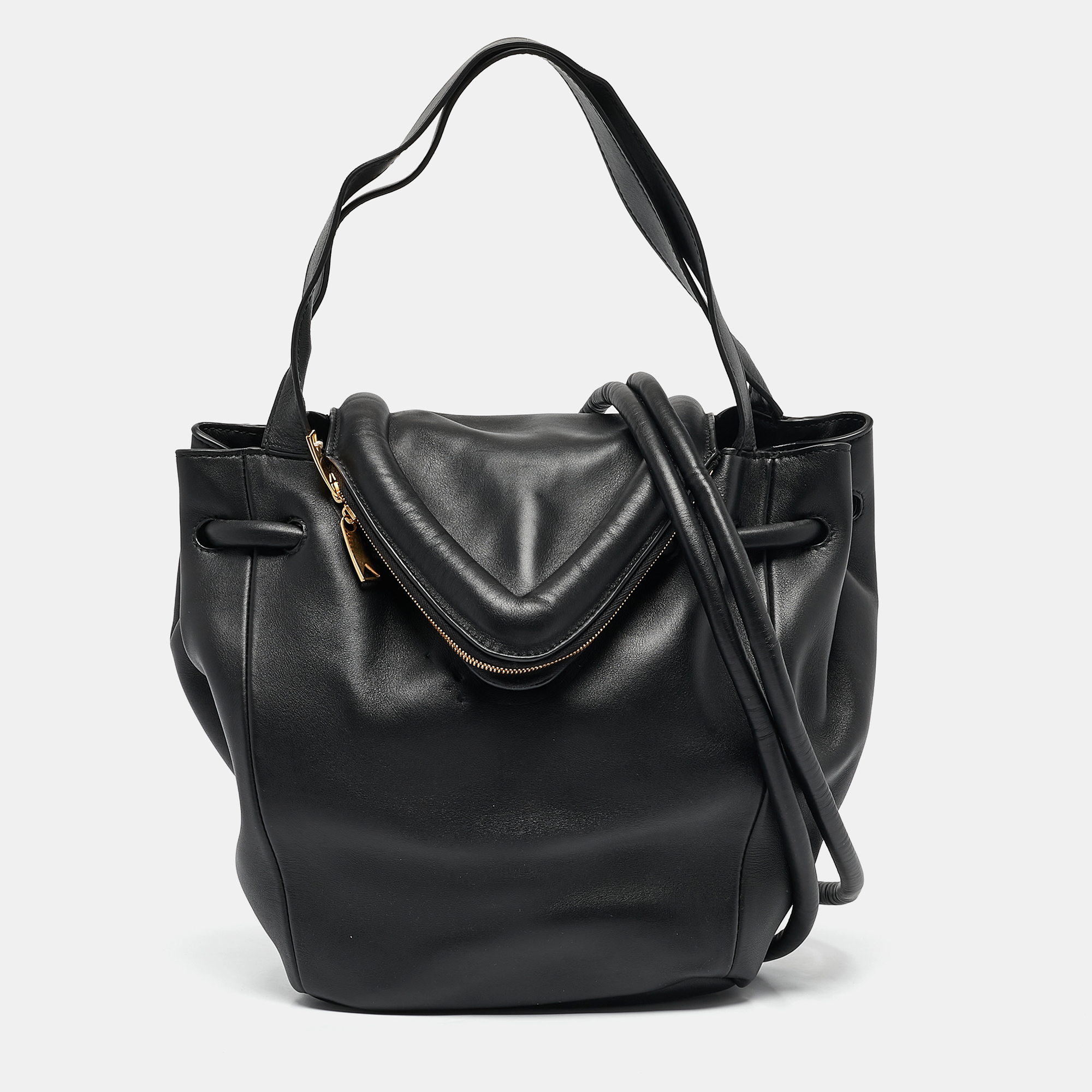 

Bottega Veneta Black Leather Beak Bucket Bag