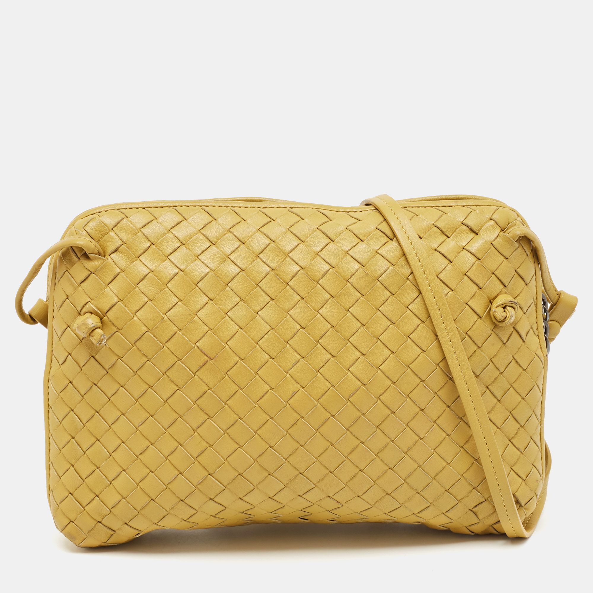 

Bottega Veneta Mustard Intrecciato Leather Nodini Crossbody Bag, Yellow