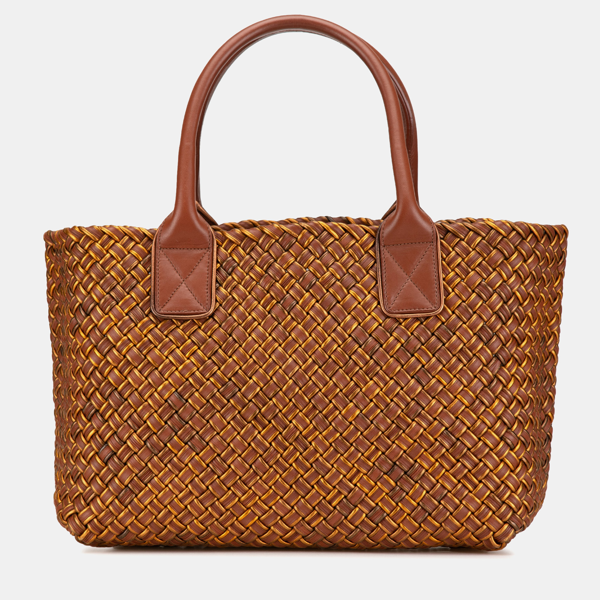 

Bottega Veneta Brown Leather Small Lambskin Intreccio Cabat Tote