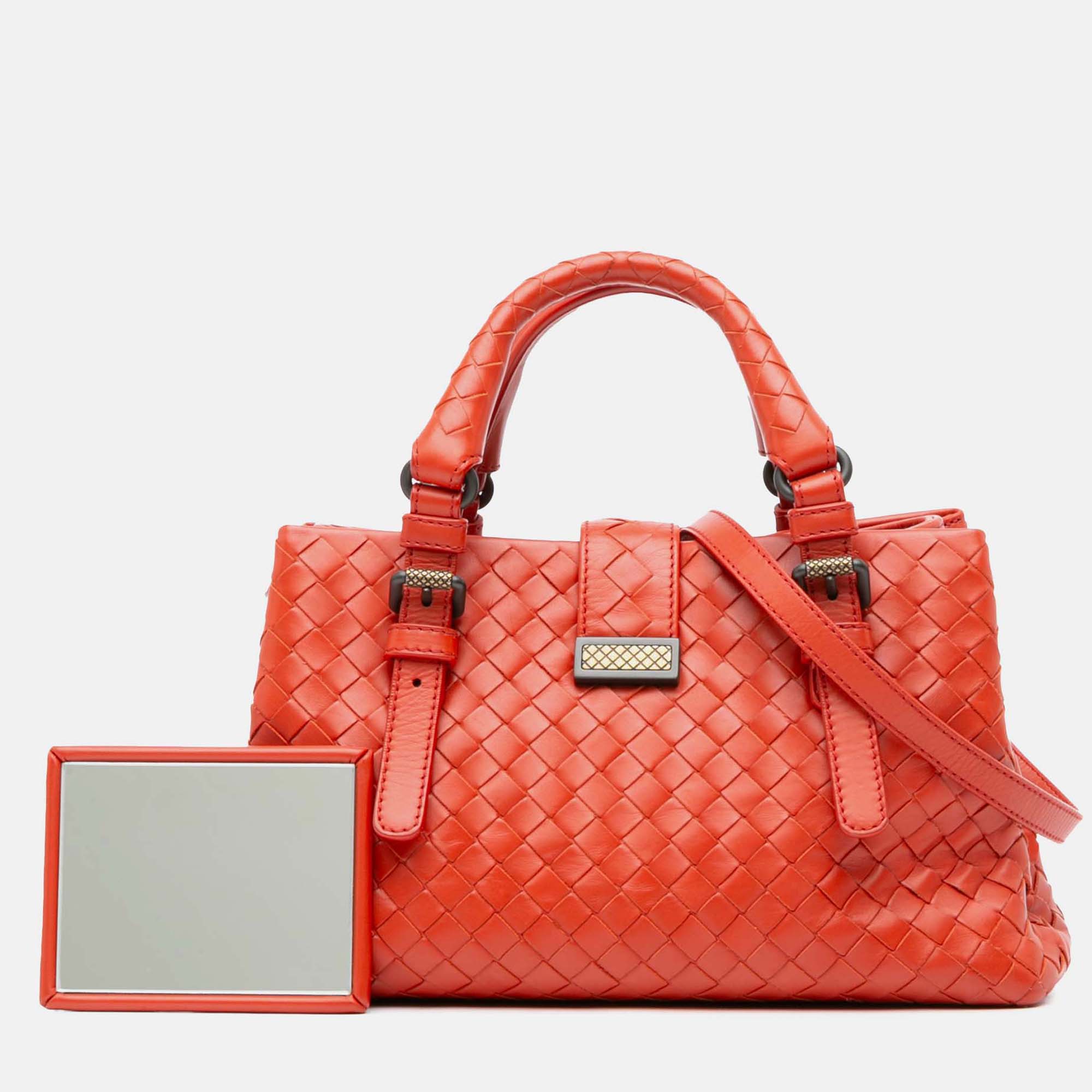 

Bottega Veneta Orange Mini Nappa Intrecciato Roma Satchel