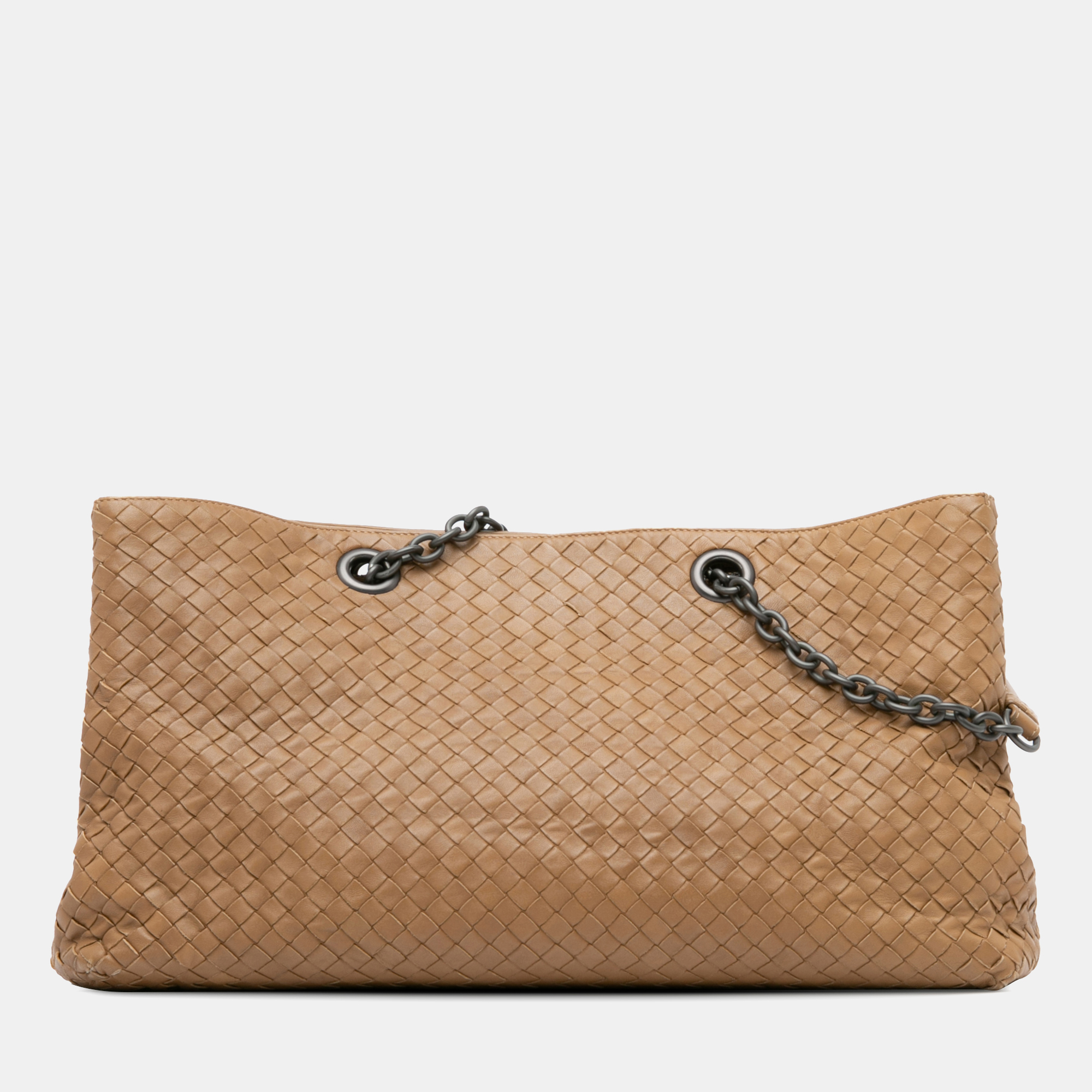 

Bottega Veneta Brown Medium Nappa Intrecciato Double Chain Tote