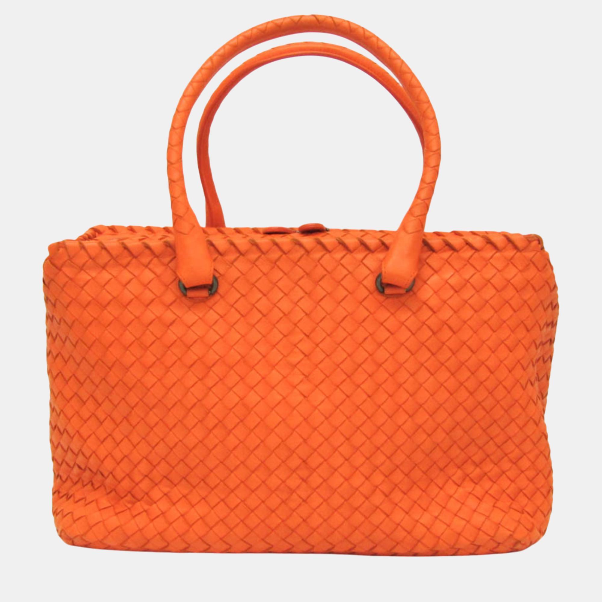 

Bottega Veneta Orange Intrecciato Leather Handbag