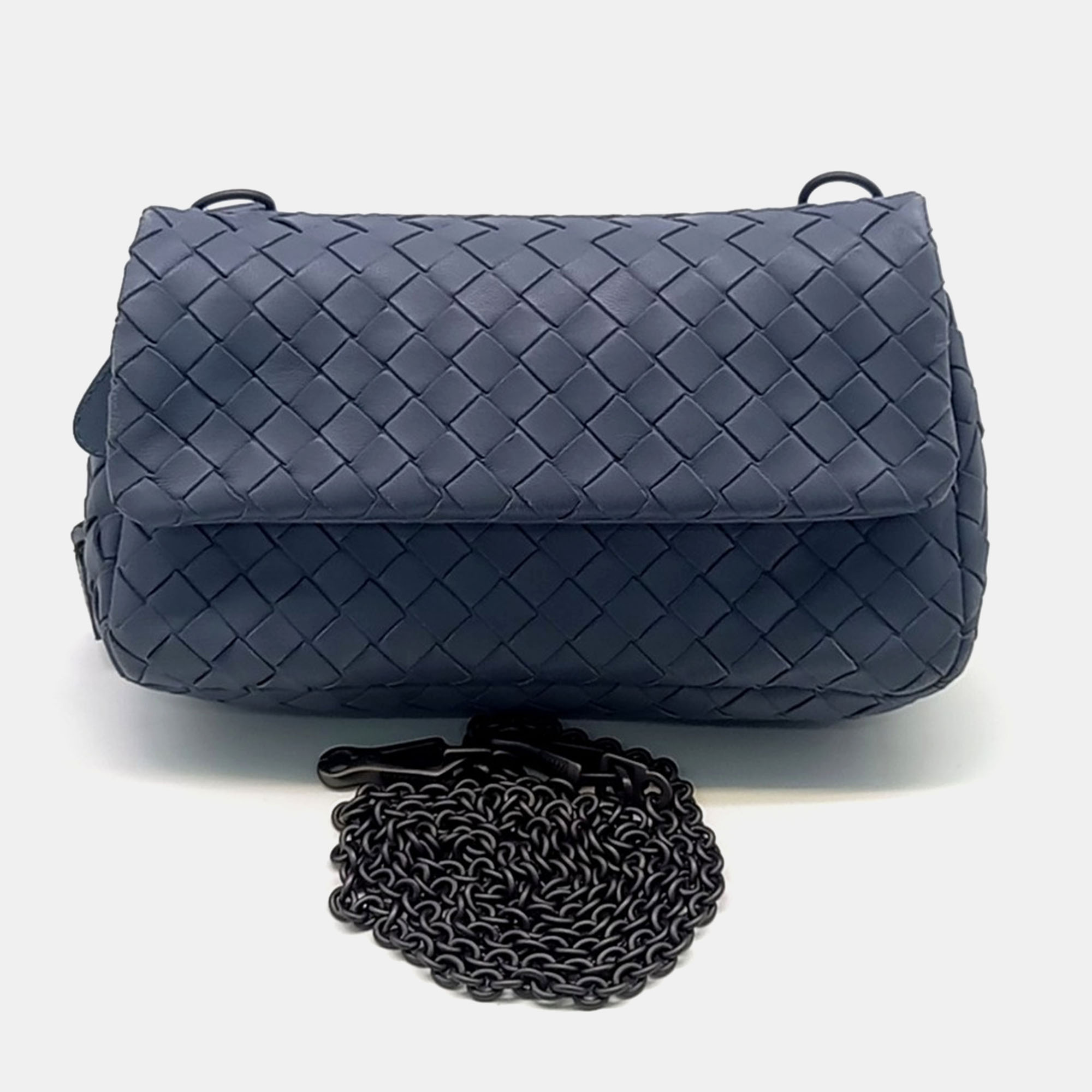 

Bottega Veneta Blue Leather Mini Chain Crossbody Bag