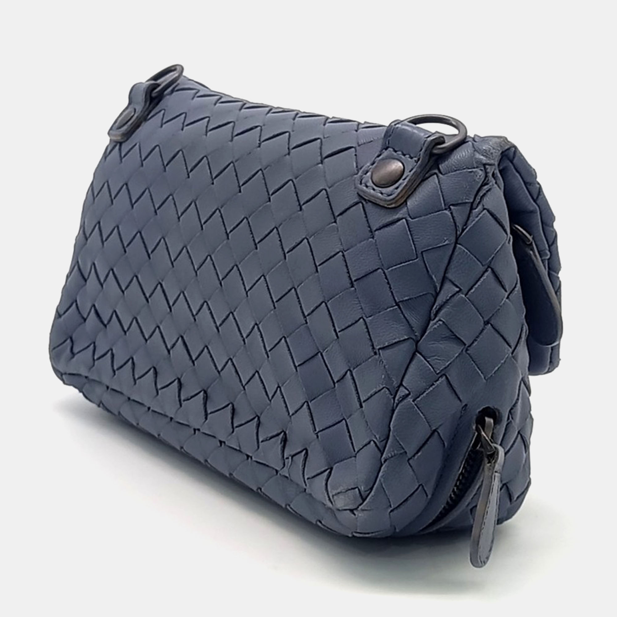 Bottega Veneta Blue Leather Mini Chain Crossbody Bag 