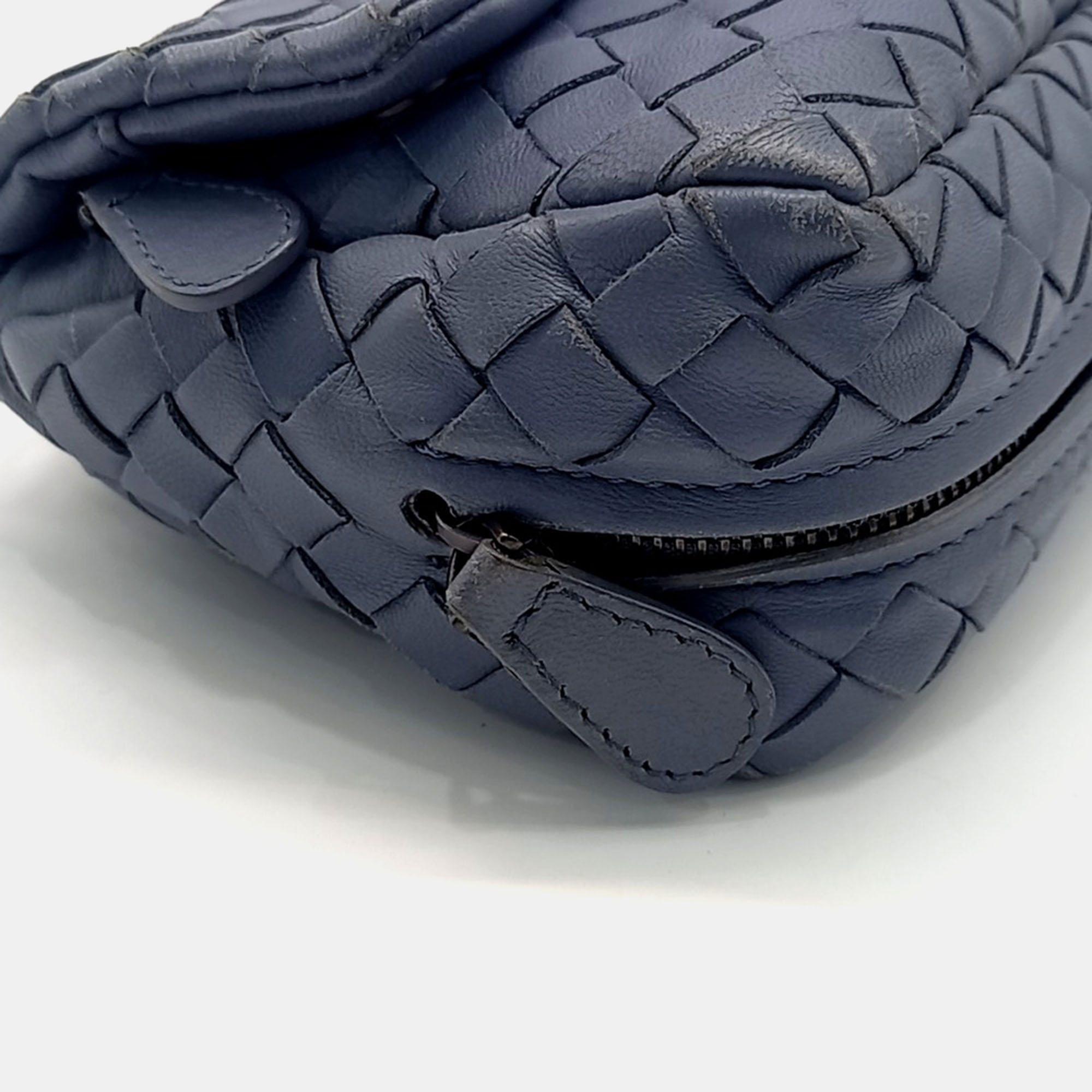 Bottega Veneta Blue Leather Mini Chain Crossbody Bag 