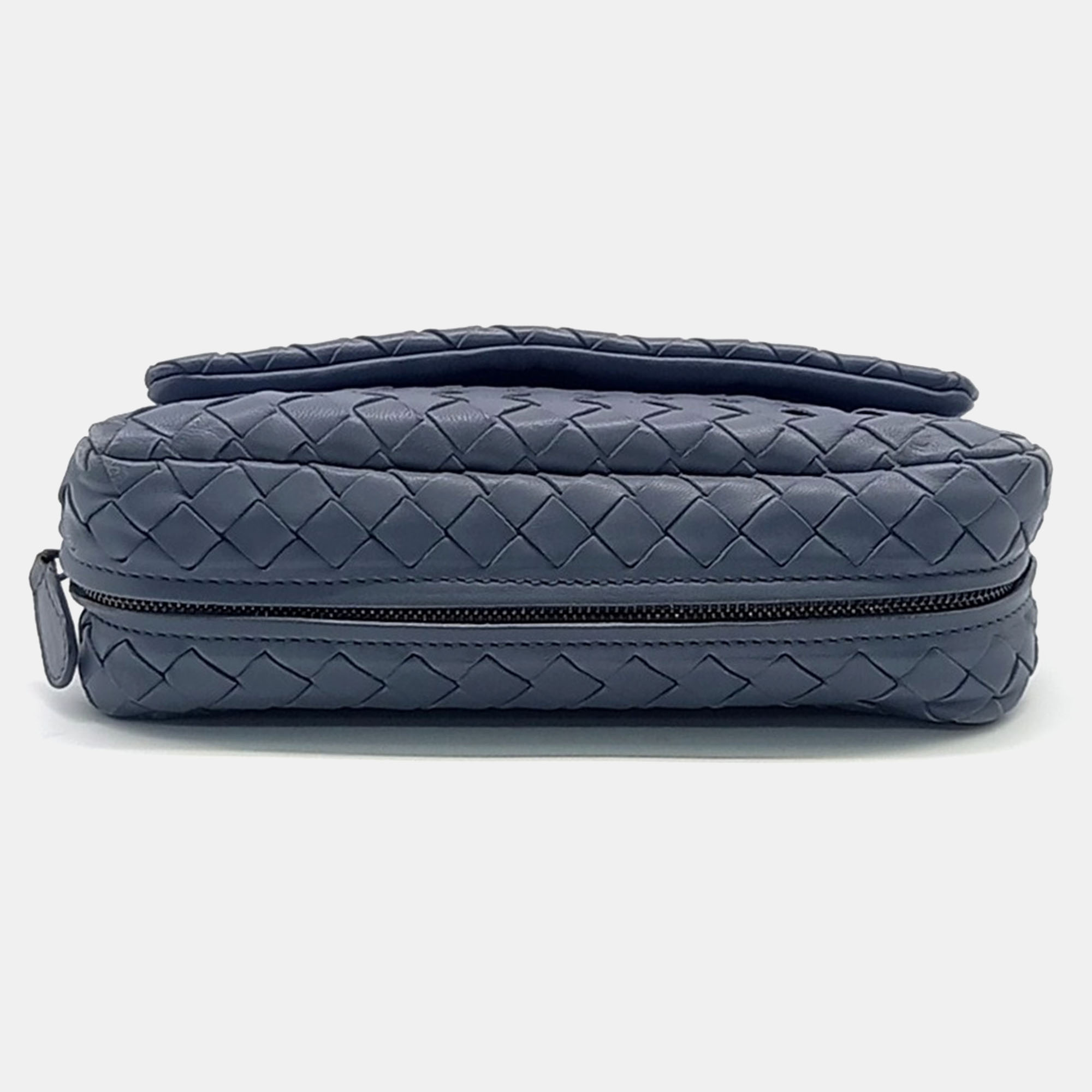 Bottega Veneta Blue Leather Mini Chain Crossbody Bag 