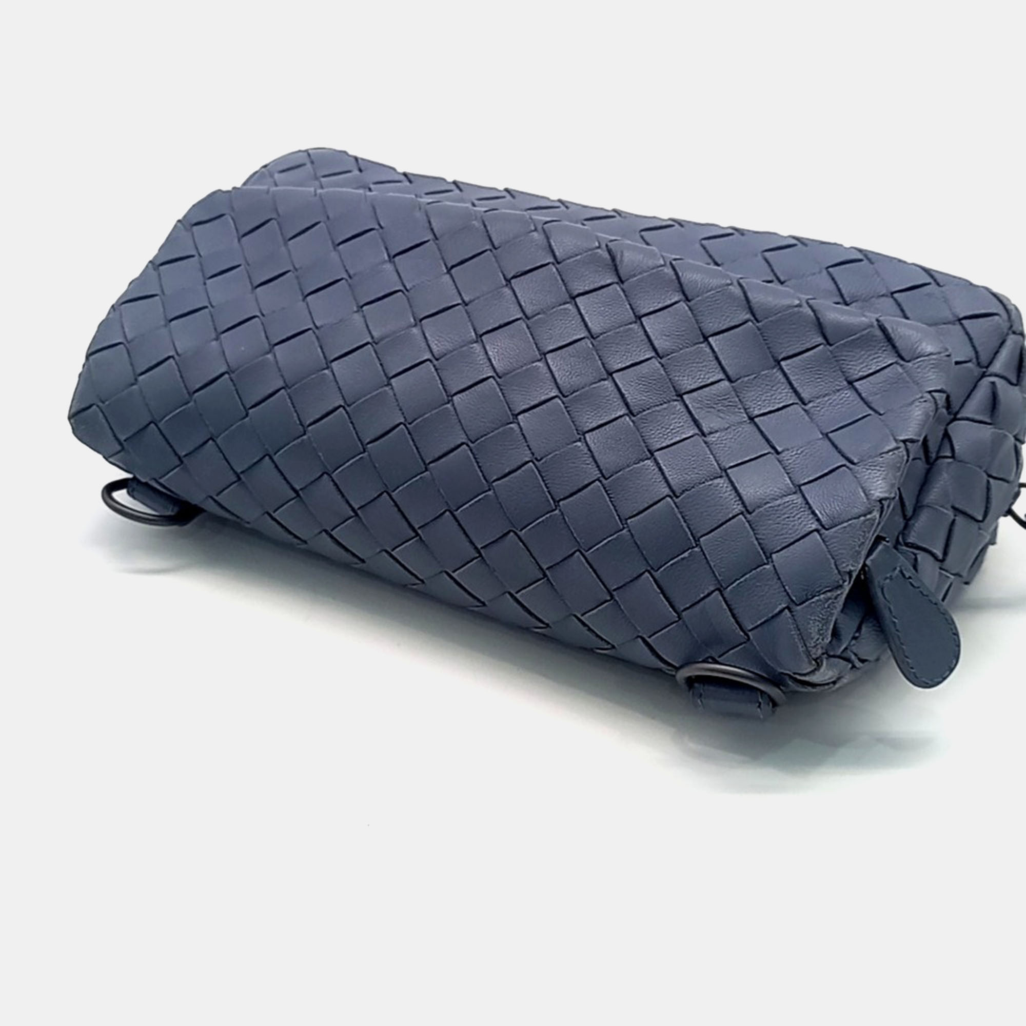 Bottega Veneta Blue Leather Mini Chain Crossbody Bag 