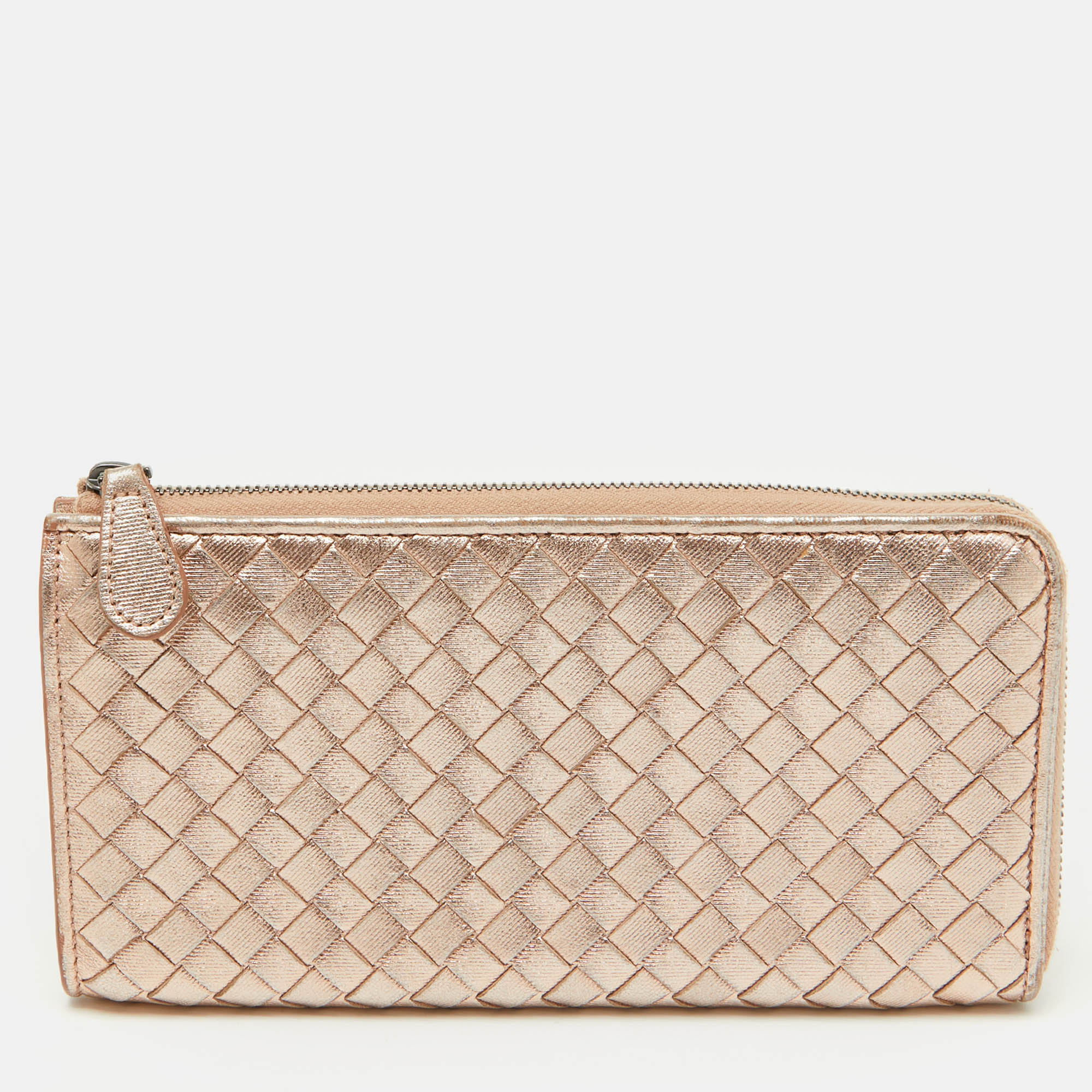 

Bottega Veneta Metallic Intrecciato Leather Zip Around Wallet