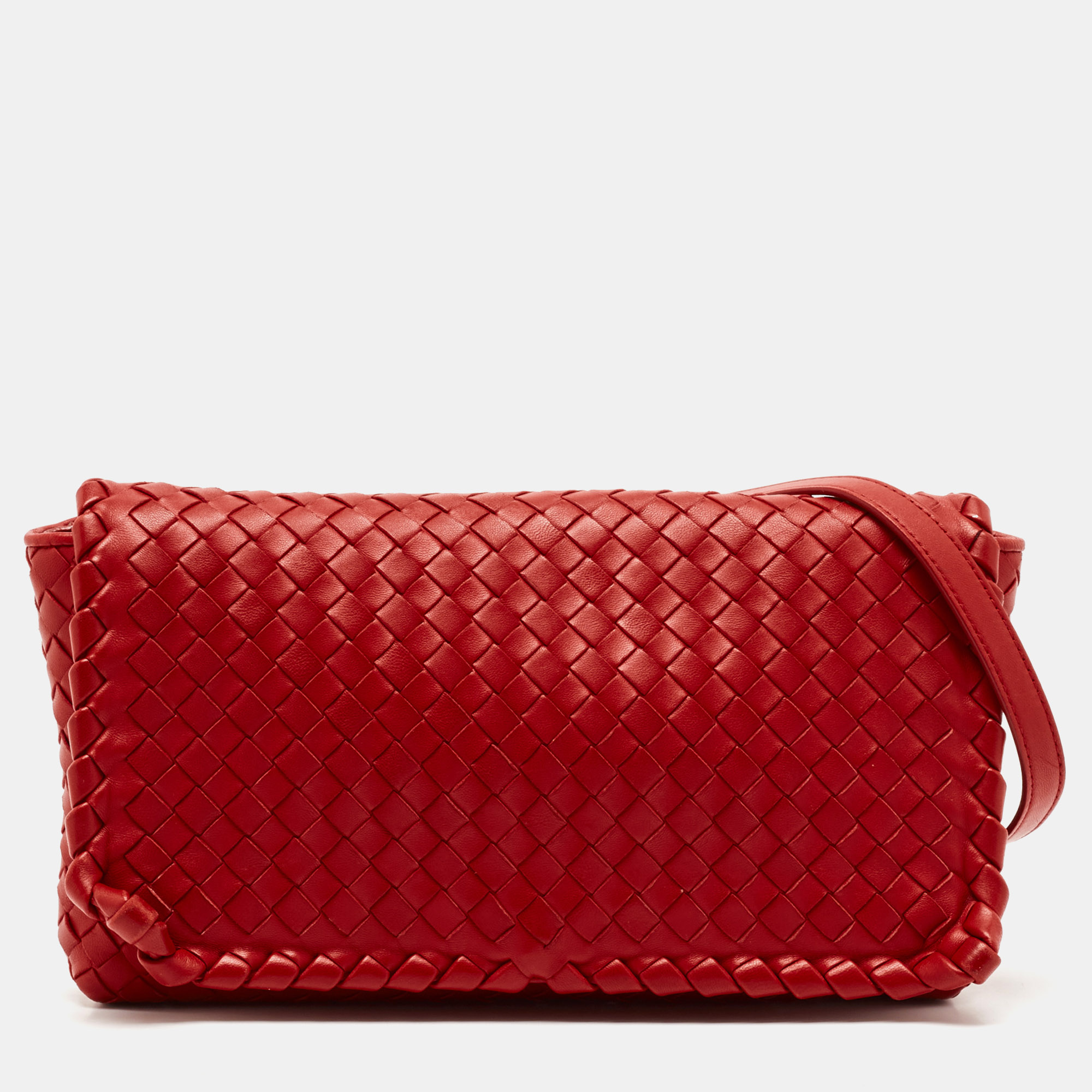 

Bottega Veneta Red Intrecciato Leather Flap Crossbody Bag