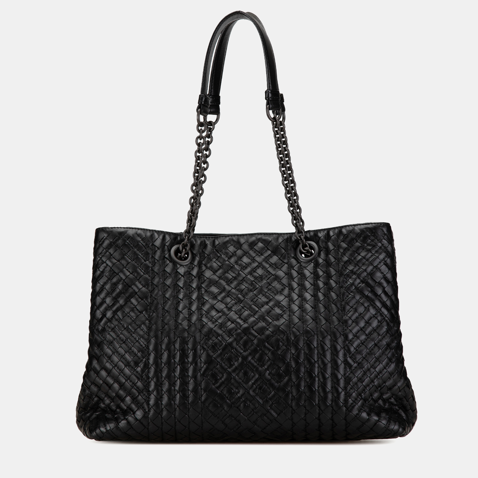 

Bottega Veneta Medium Intrecciato Stitched Double Chain Tote, Black