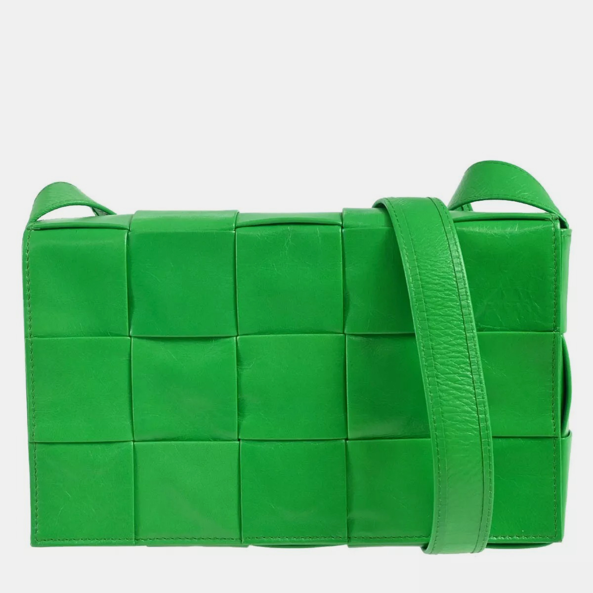 

Bottega Veneta Green Leather Cassette Intrecciato Shoulder Bag