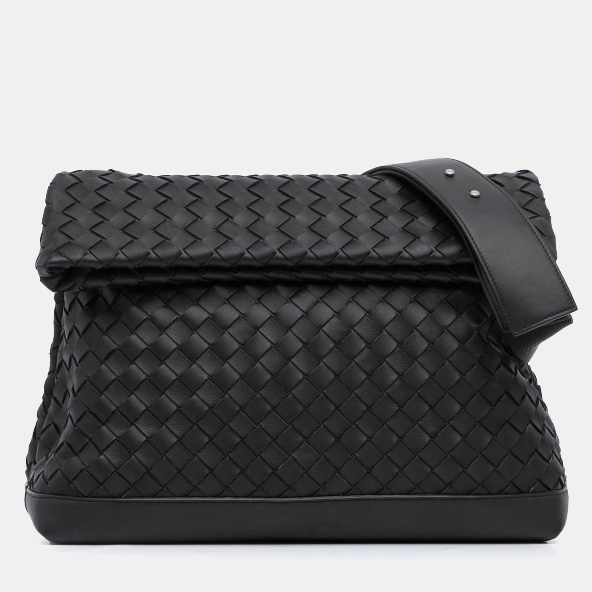 

Bottega Veneta Black Nappa Intrecciato Fold Over Flap Crossbody Bag