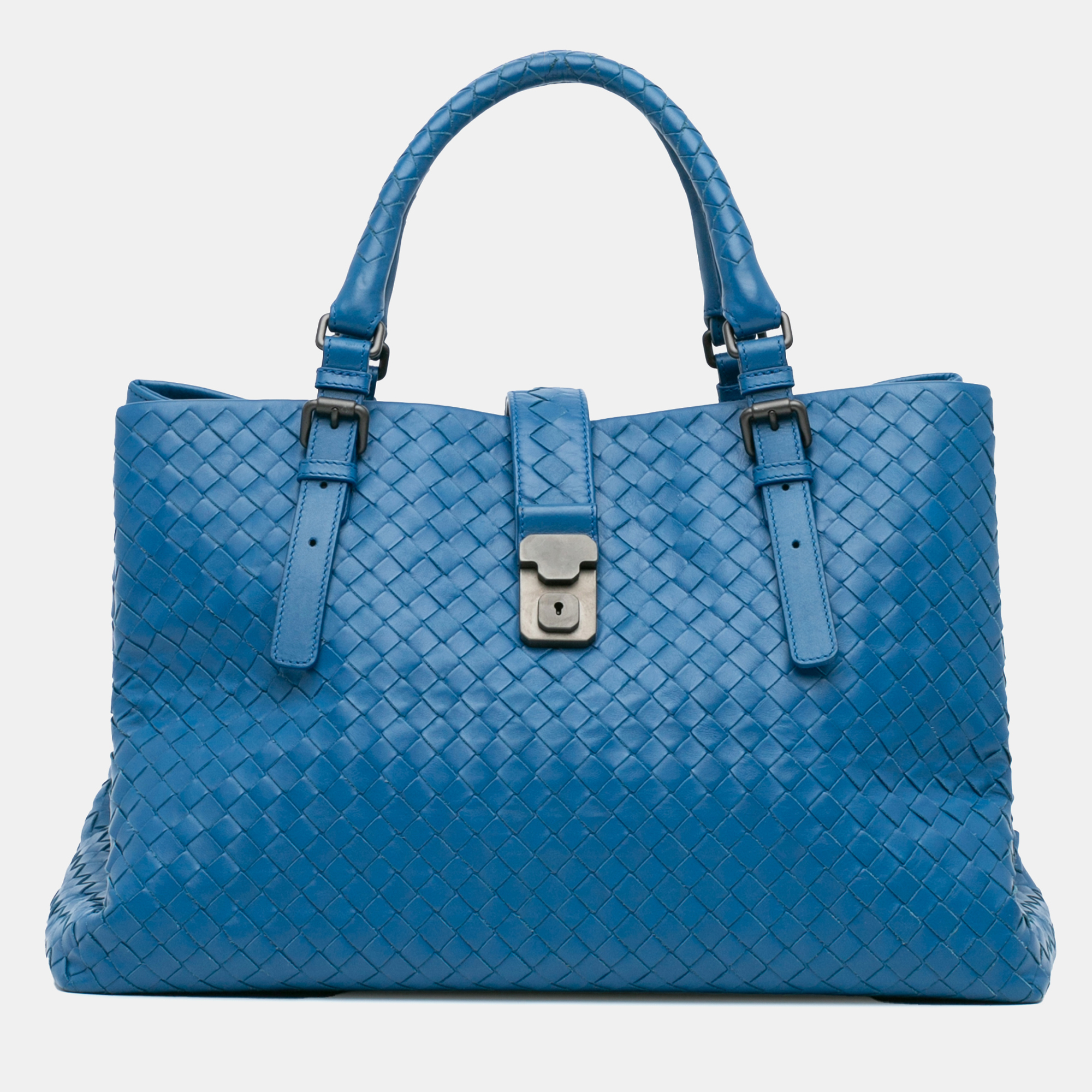 

Bottega Veneta Blue Medium Nappa Intrecciato Roma Tote